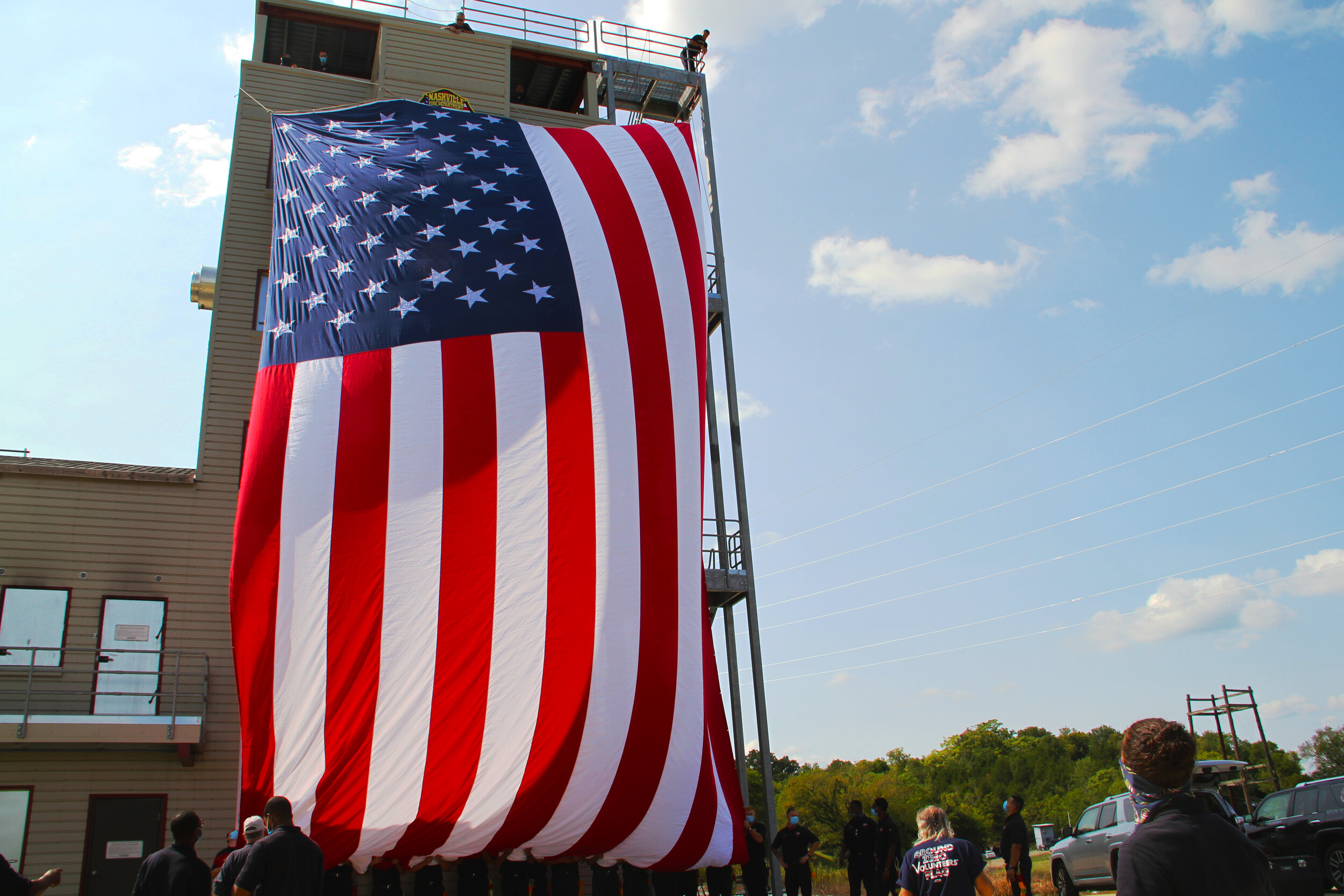  2020 9/11 Tribute Nashville Fire Department Training Grounds – GROUND ZERO VOLUNTEERS FLAG 2020 – Photo: Cierra Mazzola – All Rights Reserved 