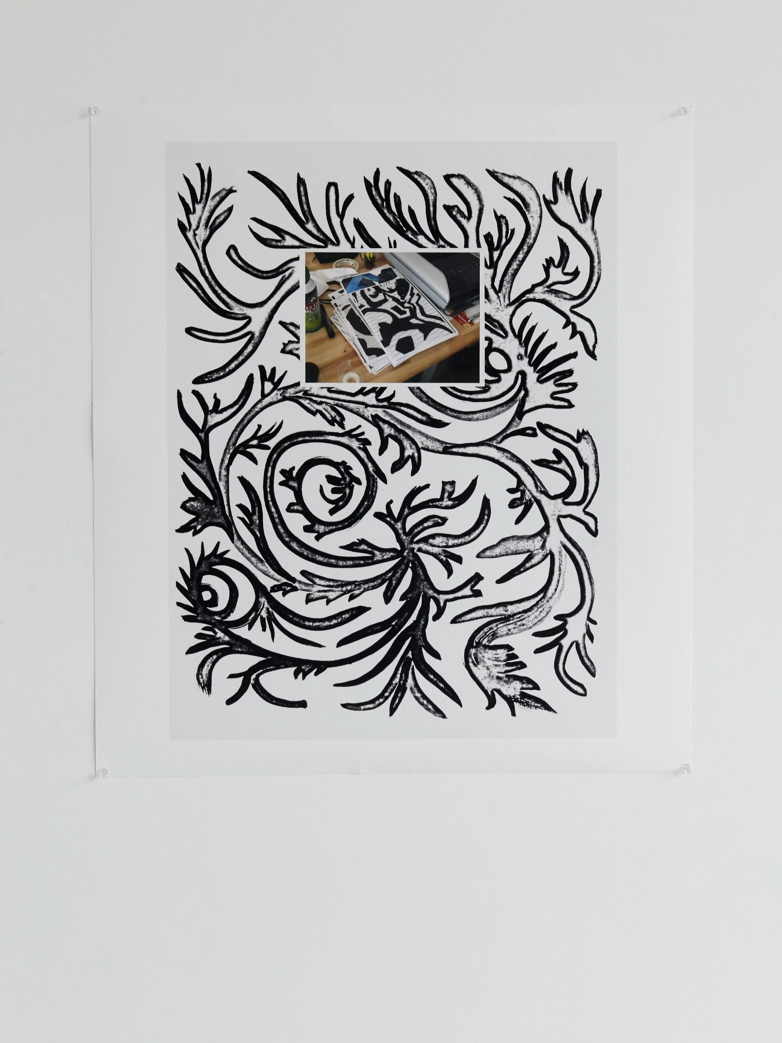 Untitled - with printouts, Inkjet print with inset photo, 24 x 18 in, 2016