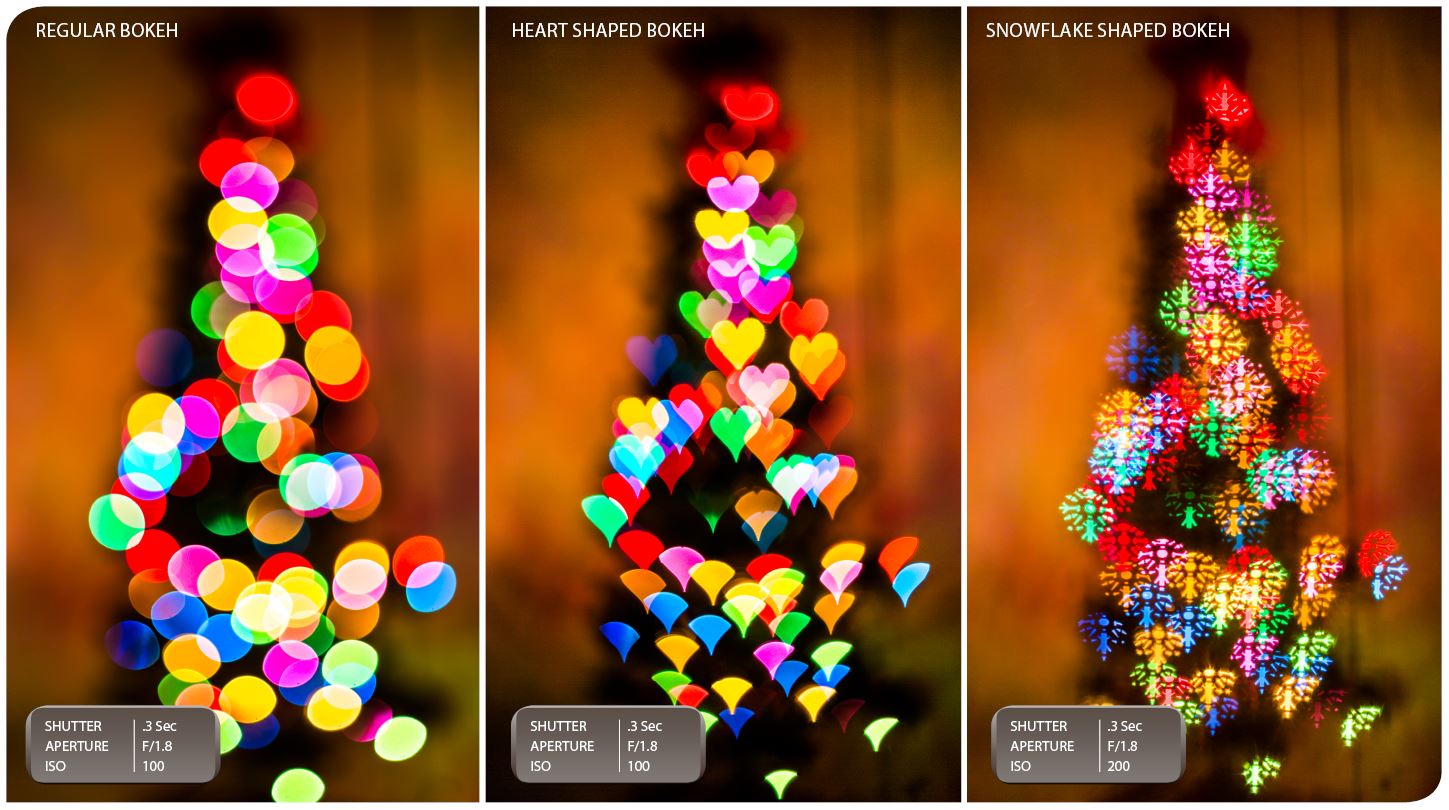 CHRISTMAS BOKEH: Using a piece of paper with different shapes cut into it can yield different results in an images bokeh (background blur) when held up to the front of your camera's lens.