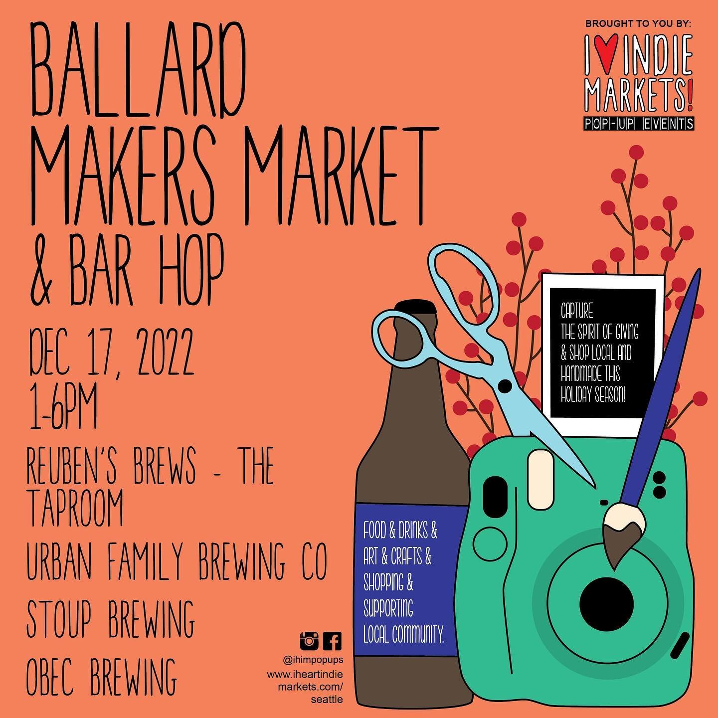 My last market of the year! Get last minute holiday gifts 🎁 I&rsquo;ll be at @urbanfamilybrewing at 1pm this Saturday 12/17. See you there 🤓