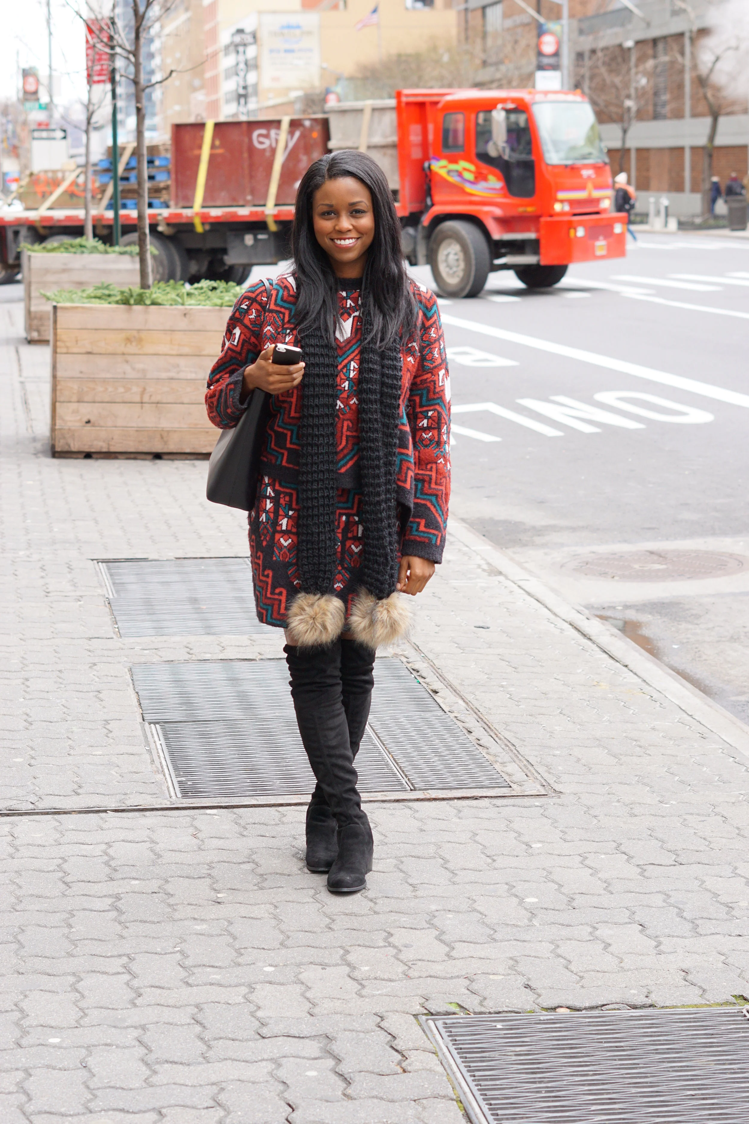 Mara Hoffman Bolnisi Rug Knit sweater and skirt. Scarf - $4.00 from Wetseal. (don't judge me for being in there. Had to go for younger sister) 