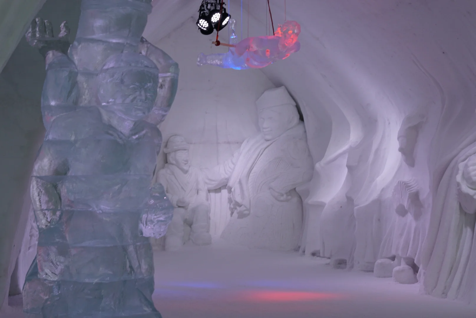 There were lots of cool sculptures made of snow and ice inside the hotel. It was stunning.