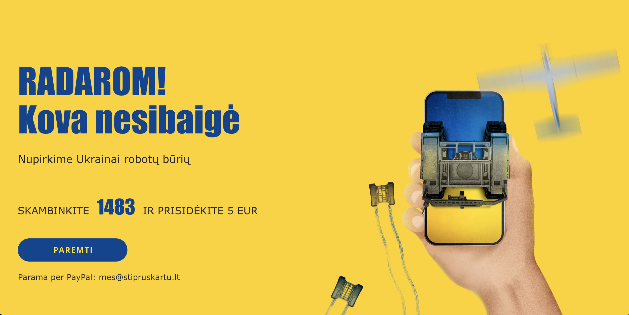 Kvietimas prisijungti prie paramos akcijos Ukrainai „Radarom!" (Invitation to join the support campaign for Ukraine "Radarom!")