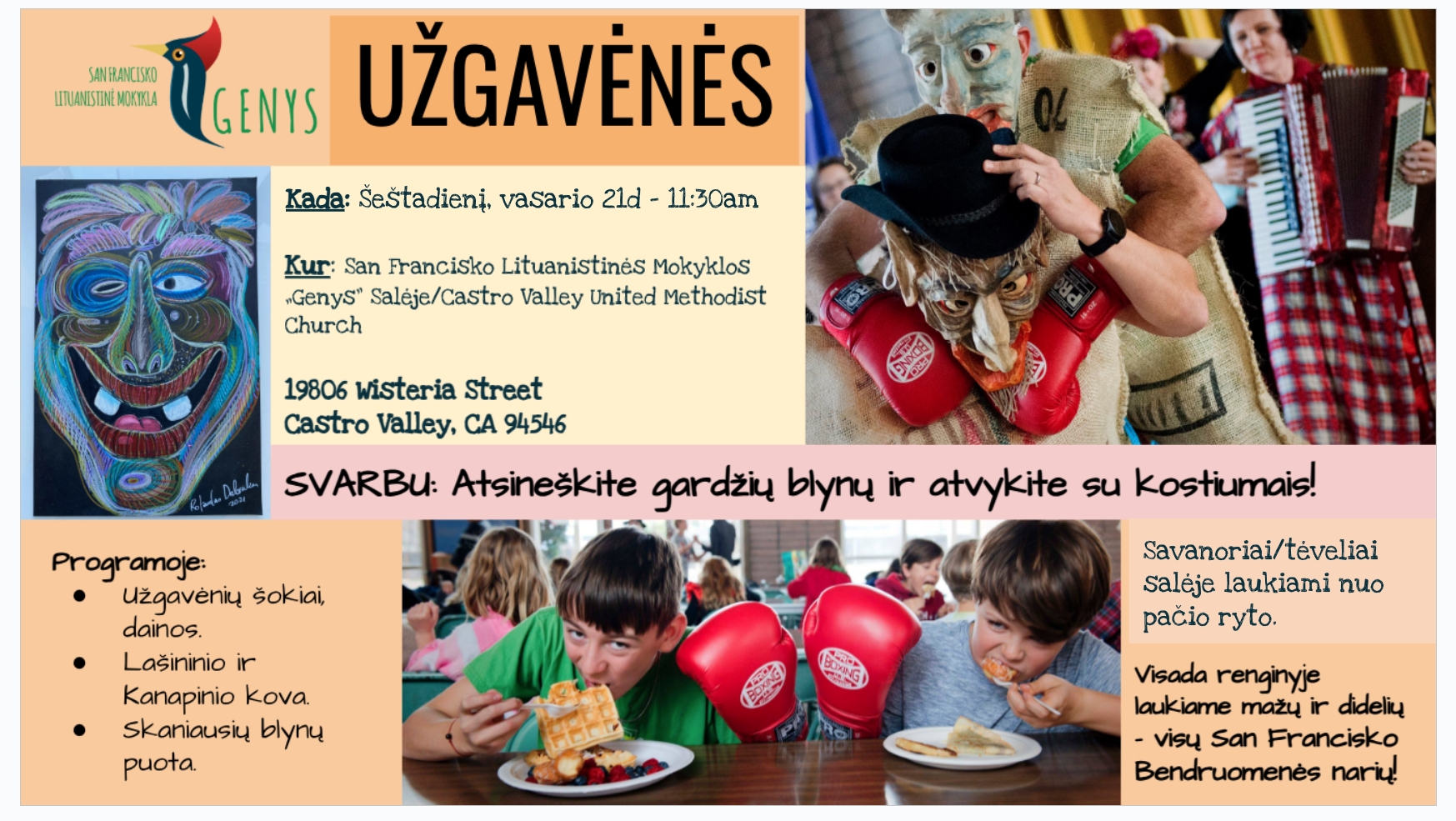 Užgavėnės su SF lituanistine mokykla „Genys“ (02.21, Castro Valley)