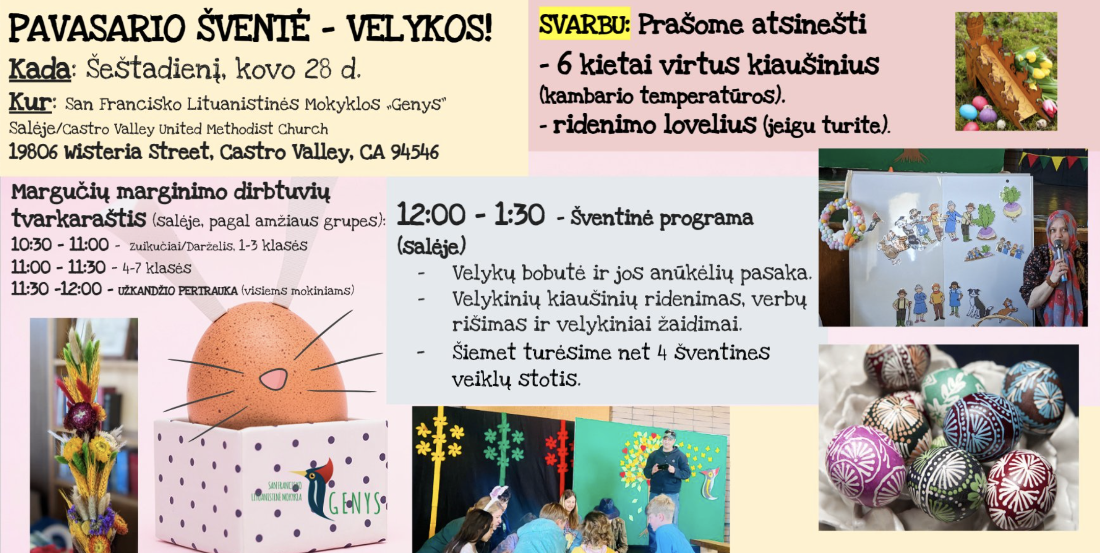 Velykos "Genio" mokykloje margučių marginimas (03.28, Castro Valley)