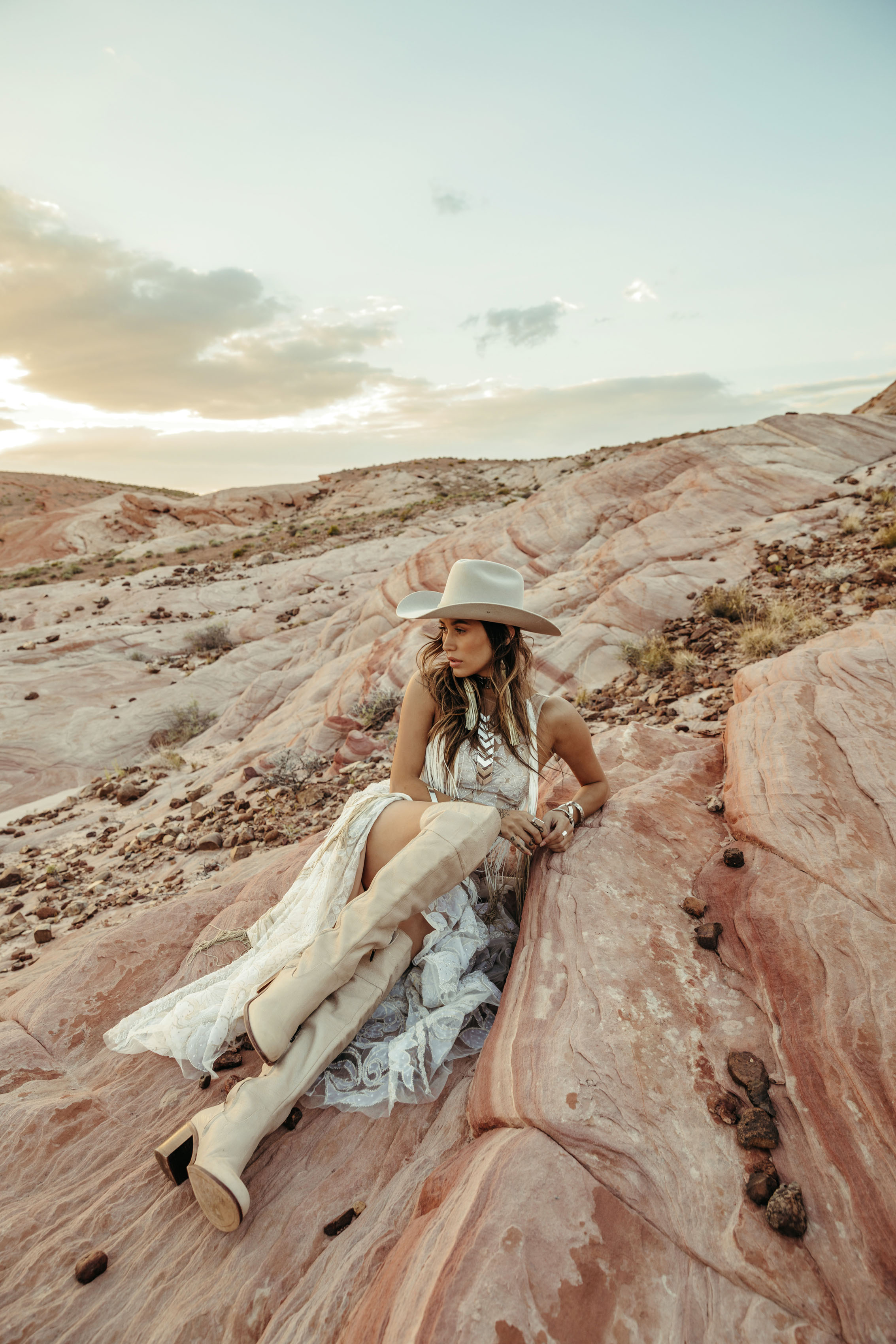  Monterey Gown | Rue De Seine | Rue De Seine Bridal | Moonrise Canyon Collection 2019 | wild west collection | free spirited bride | western style, halter neck, fitted bodice, fringe detailing trim, open back, beaded embroidery, western inspired appl