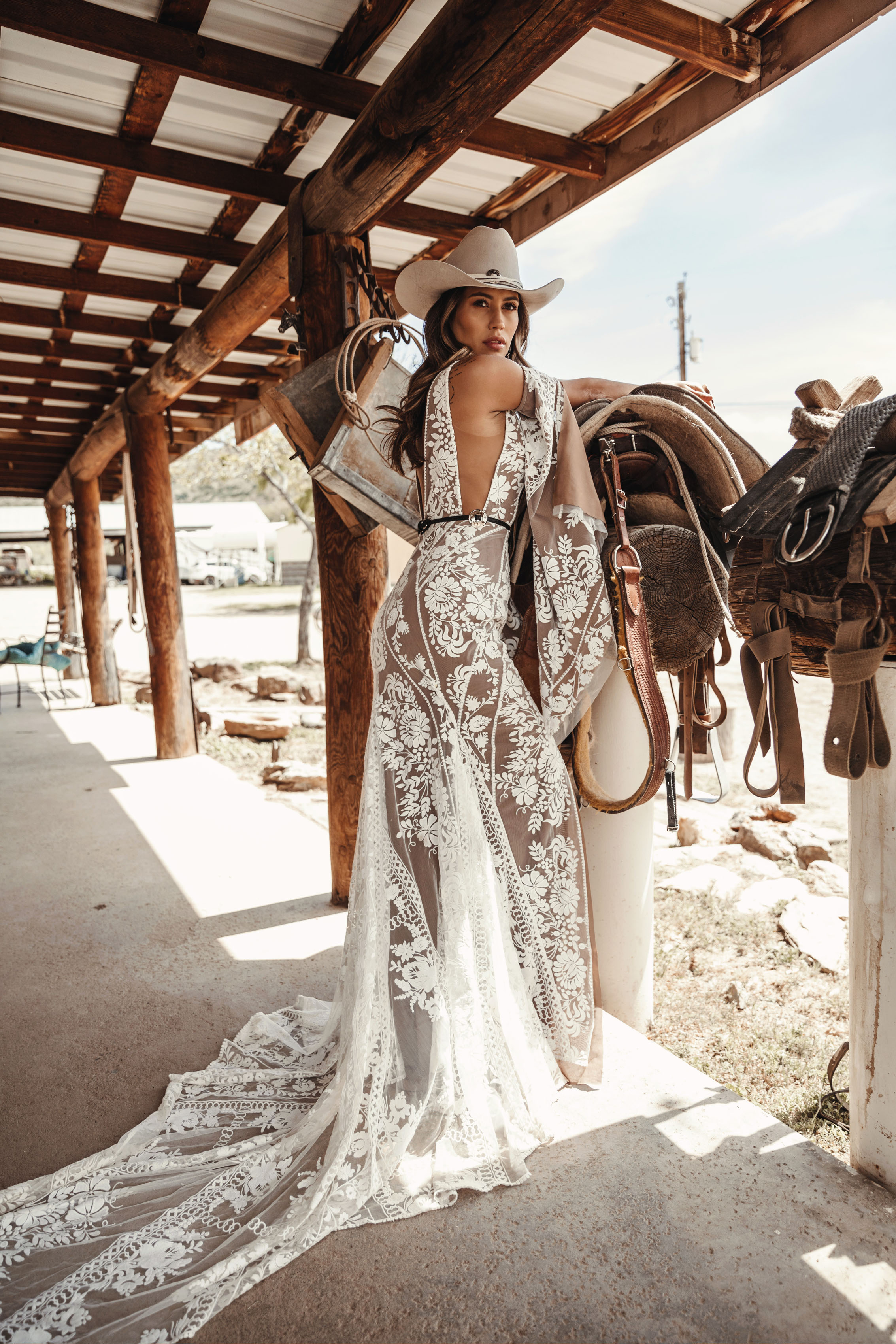  Jackson Gown - Nude | Rue De Seine | Rue De Seine Bridal | Moonrise Canyon Collection 2019 | wild west inspired | free spirited bride | western style | bohemian | modern bride | boho bride | boho wedding | wedding gown | bridal gown | plunging neckl