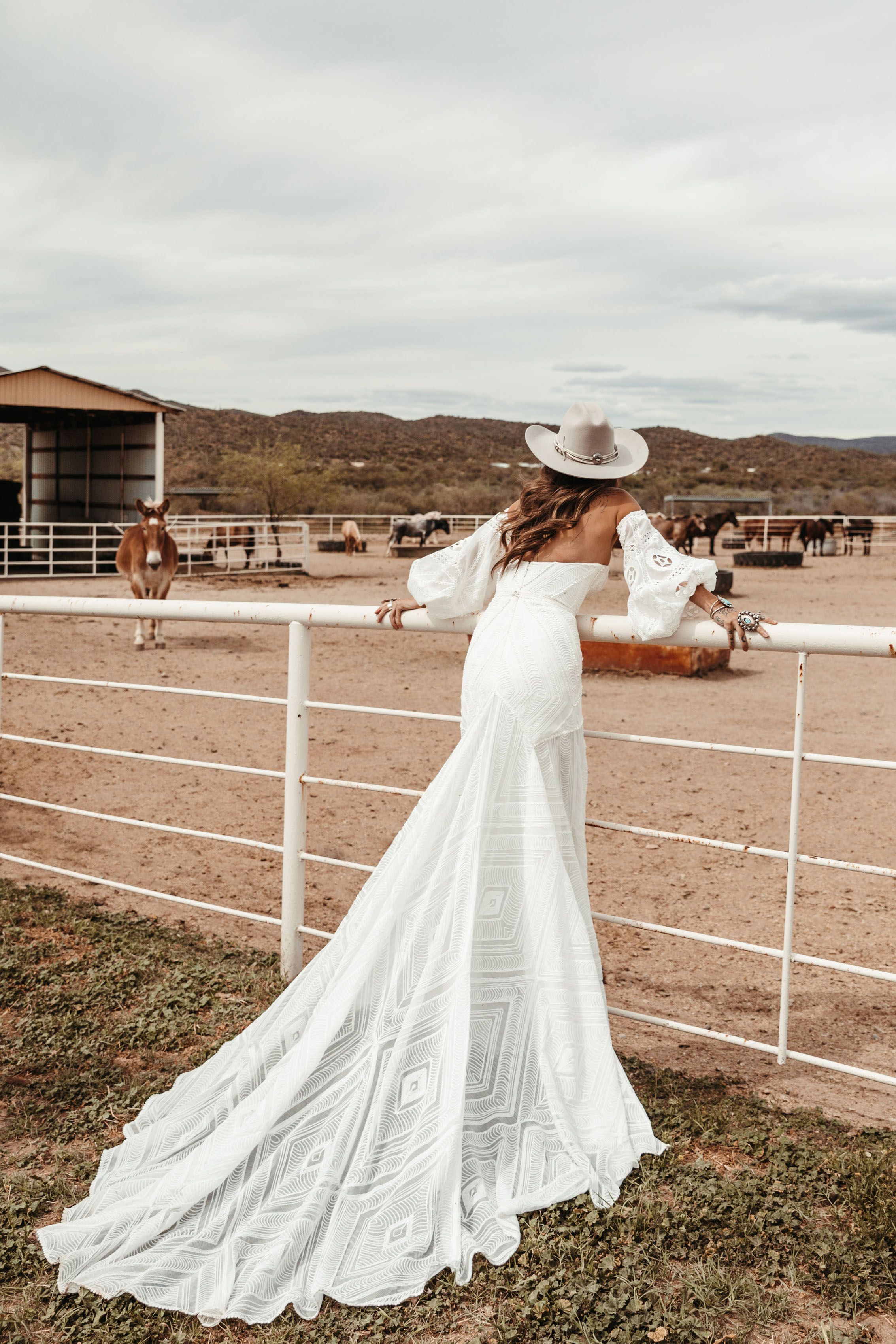  Arizona Gown | Rue De Seine | Rue De Seine Bridal | Moonrise Canyon Collection 2019 | boho bride | bohemian | wild west inspired | free spirited bride | modern bride | boho wedding dress | bridal gown | wedding gown | bustier gown full skirt and tra