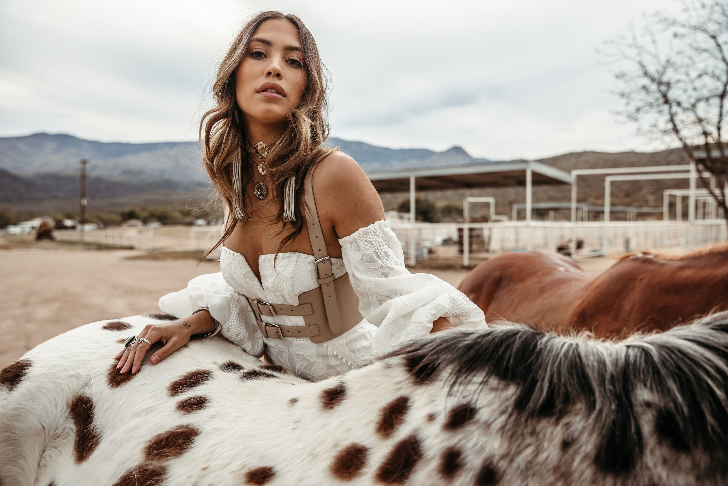  Oakley Gown | Rue De Seine | Rue De Seine Bridal | Moonrise Canyon Collection 2019 | wild west | free spirited bride | bustier shape, fitted bodice, attachable sleeves, applique fabric with full skirt and train | bohemian | modern bride | boho gown 