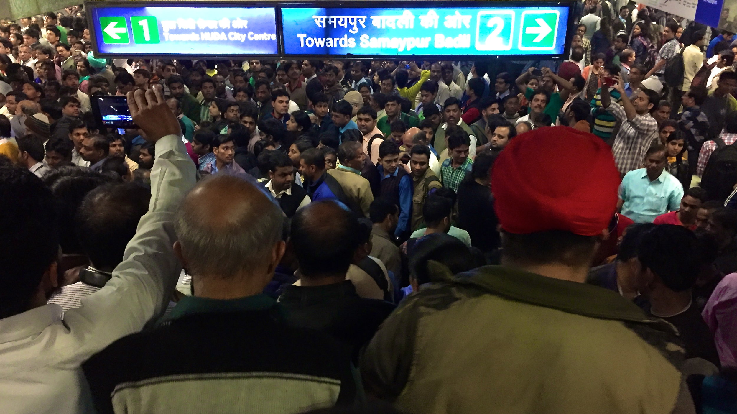 Waiting for a train at Delhi's Connnaught Place.