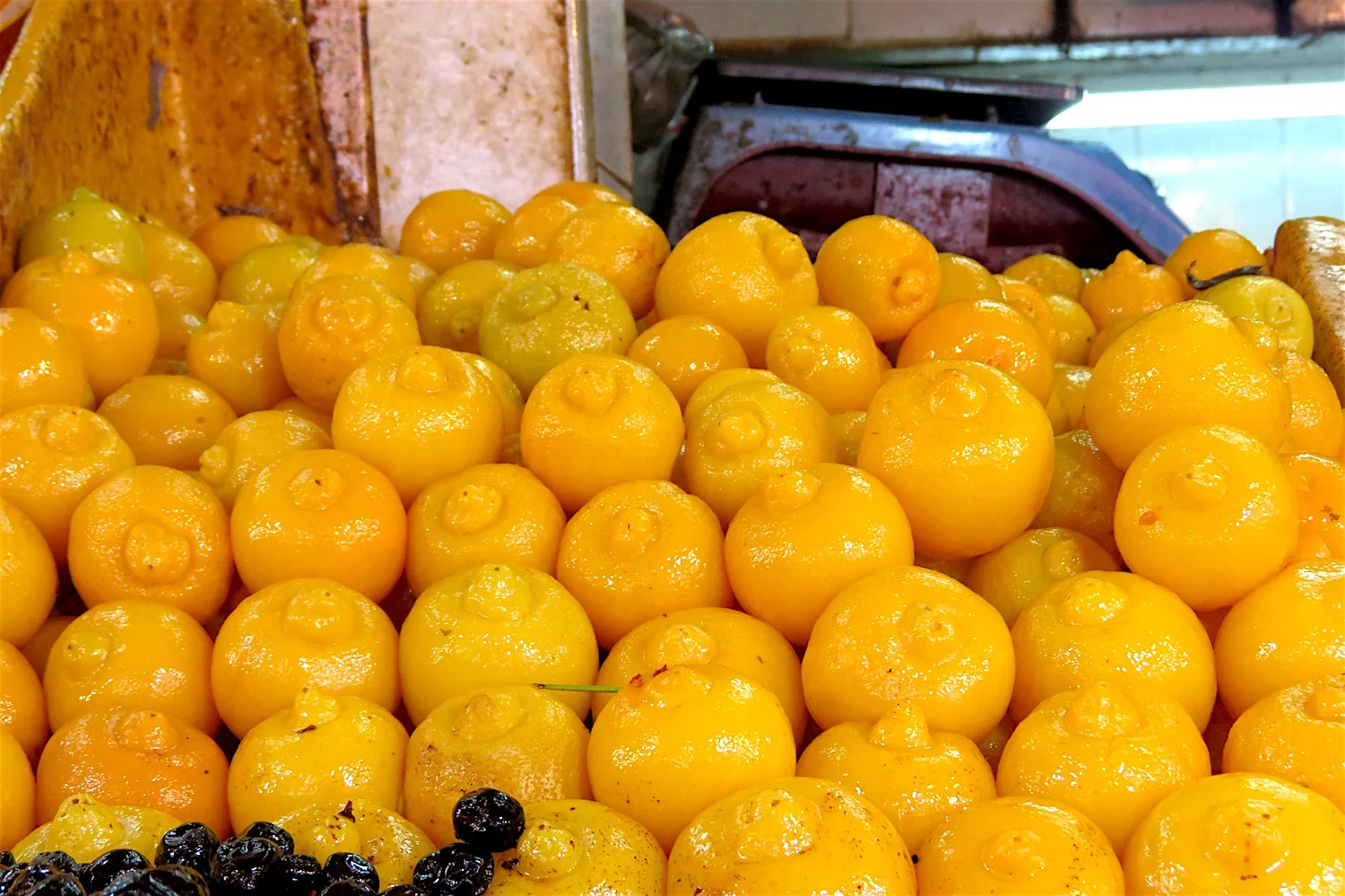 Preserved lemons for sale in Casablanca's Habous Market