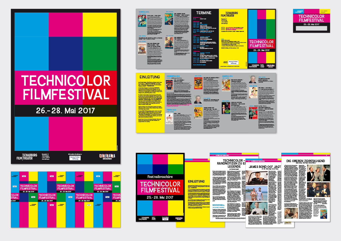 TECHNICOLOR-Filmfestival 2017 – Schauburg Filmtheater, Karlsruhe Plakat (A1), Programmfolder (Format: DIN Lang, 10 Seiten, 4-Bruch-Parallelwickelfalz), Bauzaunbanner (3400x1730 mm), Festivalpass und Festivalbroschüre (Format A4; 24 Seiten)