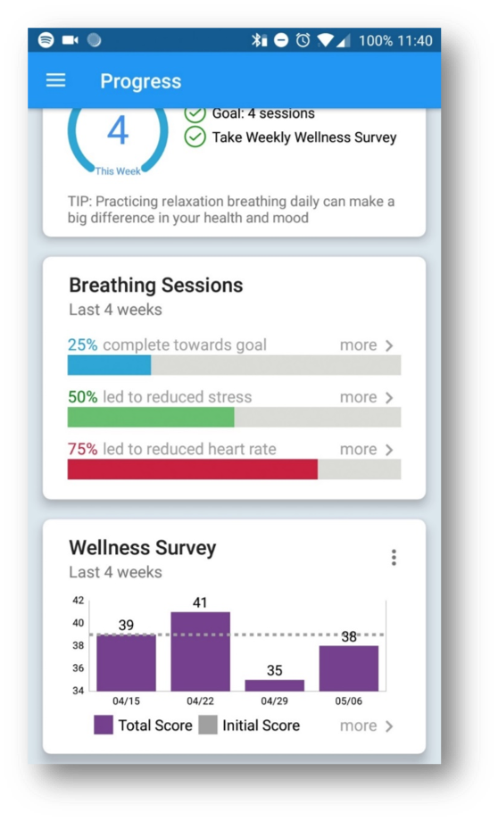 Screenshot of breathewell wear 2.0 data