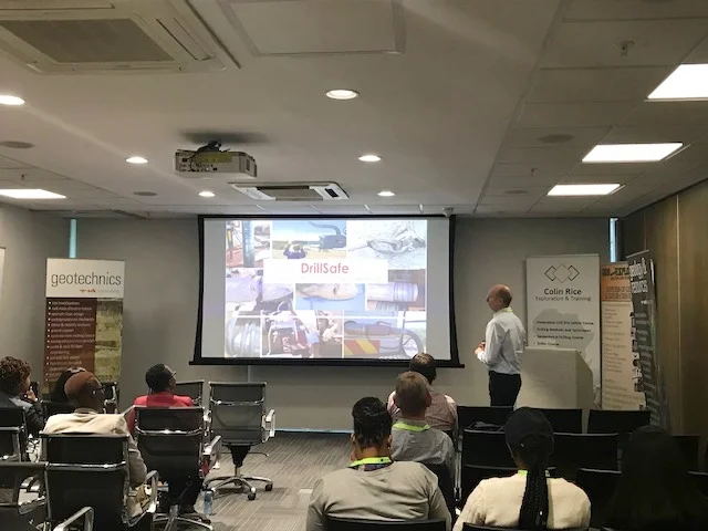 Colin Rice using the opportunity of the GSSA Geoskills day to spread awareness about safety on our drill sites as well as DrillSafe.