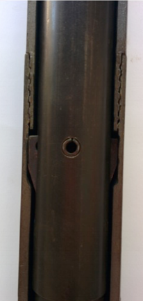 The inner-tube has landed and is seated in the landing ring – in this position, the latches open outwards into the recess milled into the top of the adaptor coupling. Note how the top of the latches are stopped from moving upwards by the shoulder on the base of the locking coupling.