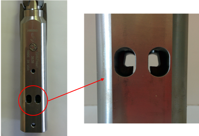 Lifting dog inspection slots milled into the body of the overshot.