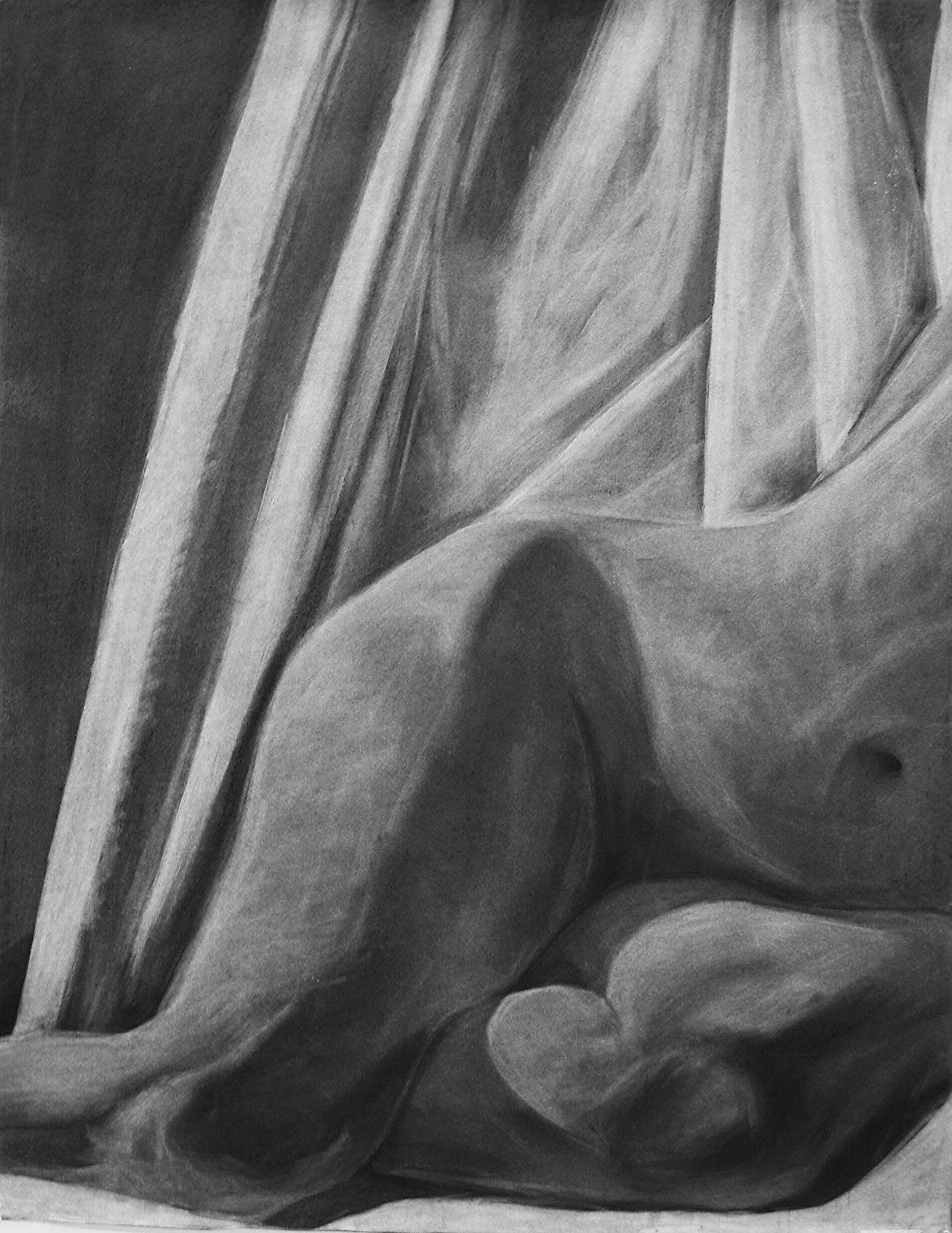    nude study.  3'x4’. charcoal on paper.  