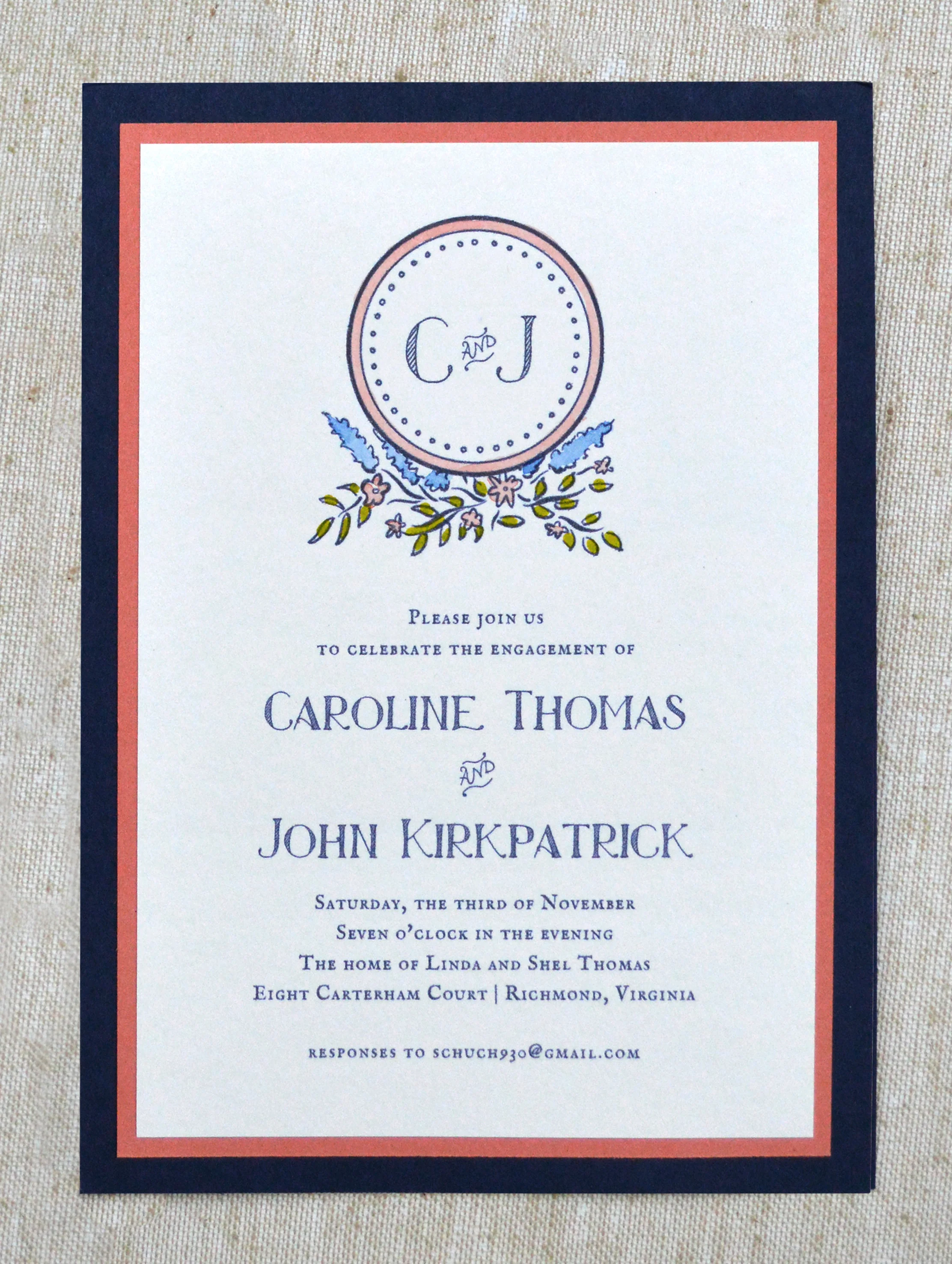  Engagement Party Invitation.  Hand Painted.&nbsp;  