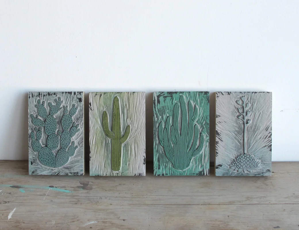 Cactus linoleum blocks