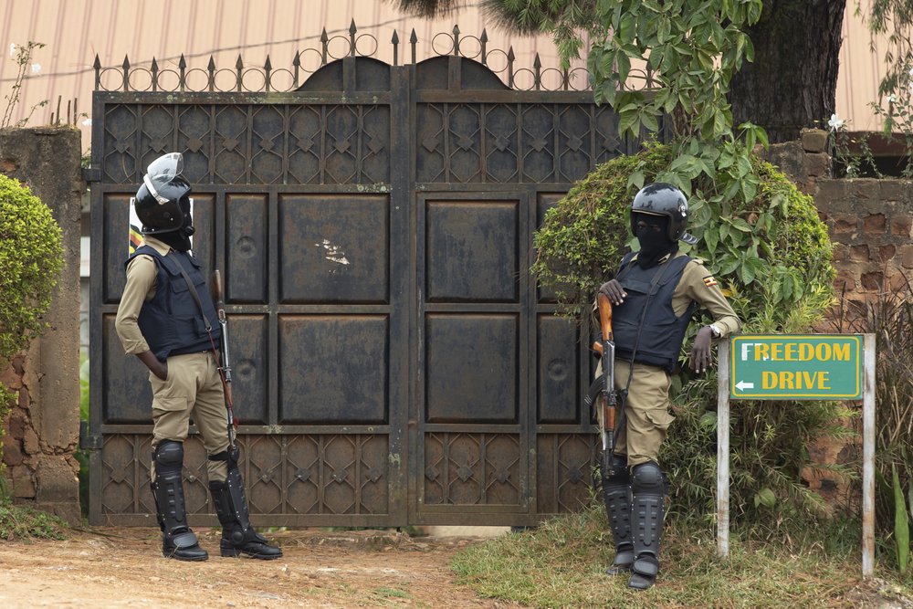  Security forces are seen blocking the entrance to Bobi Wine's property on January 16, 2021 in Kampala, Uganda. Ugandan security forces today denied entry to for journalists trying to interview Bobi Wine, citing security concerns. 