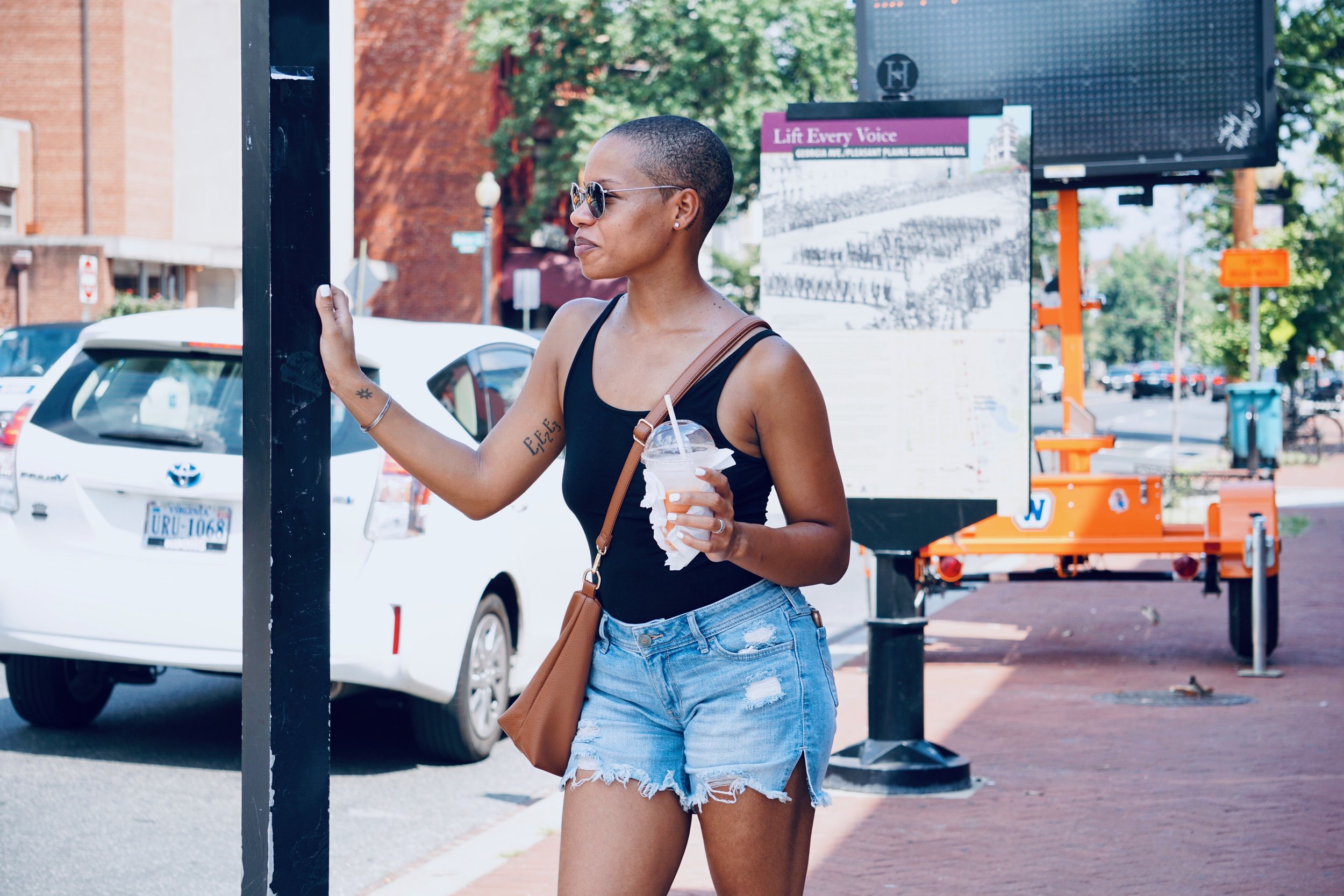Washington, DC (July 20, 2019), Ebonee Davis taking a break to enjoy the city while leading a walking tour through Ward 2.