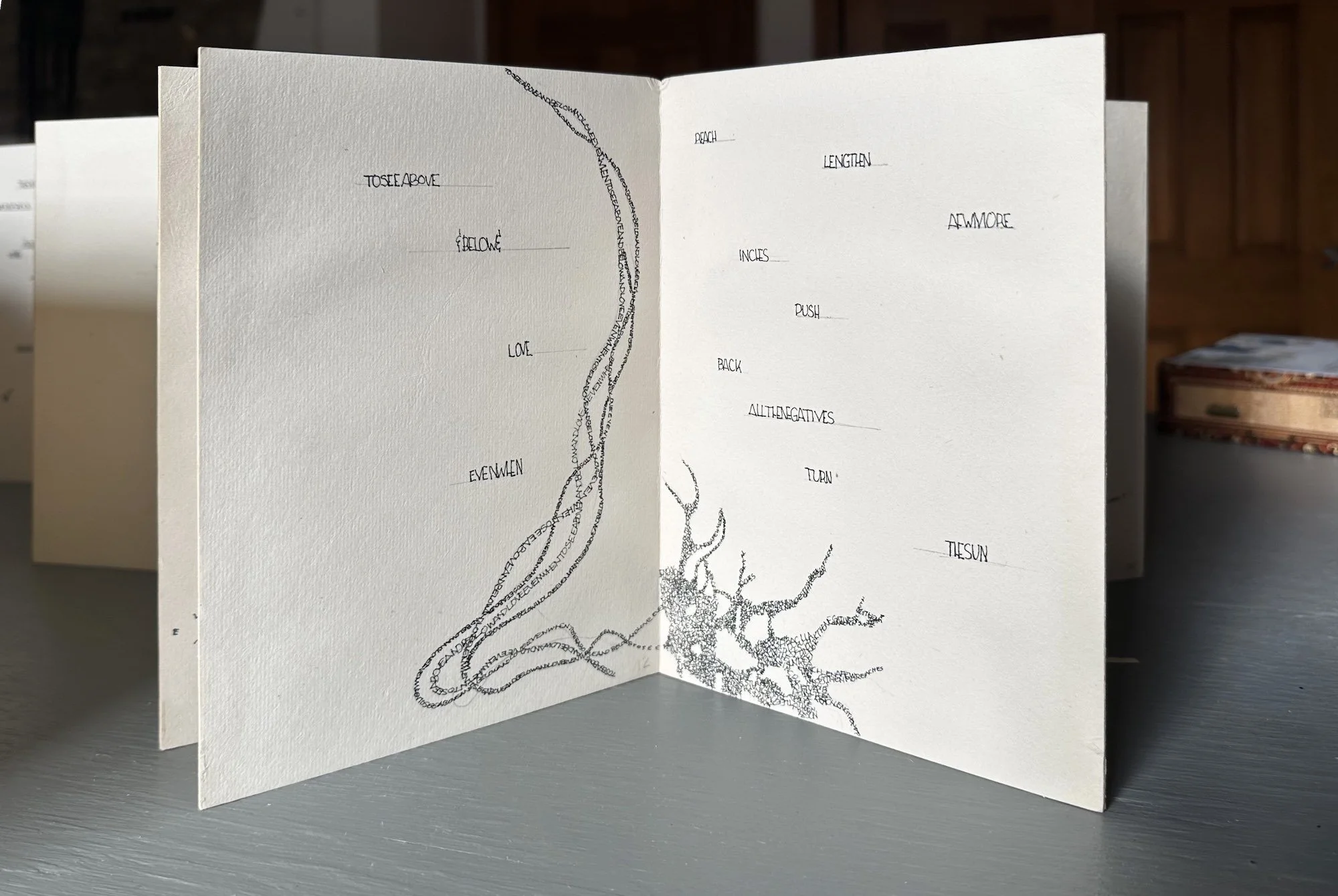 Page for LIMBOFWATER artist book showing art and poetry