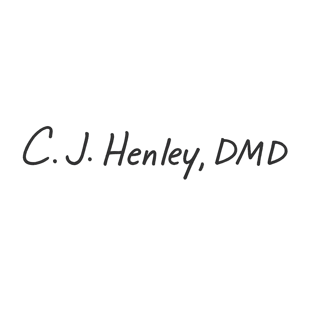 Text "C.J. Henley, DMD" with a signature-style font. Cosmetic Dentist in Jacksonville, Florida