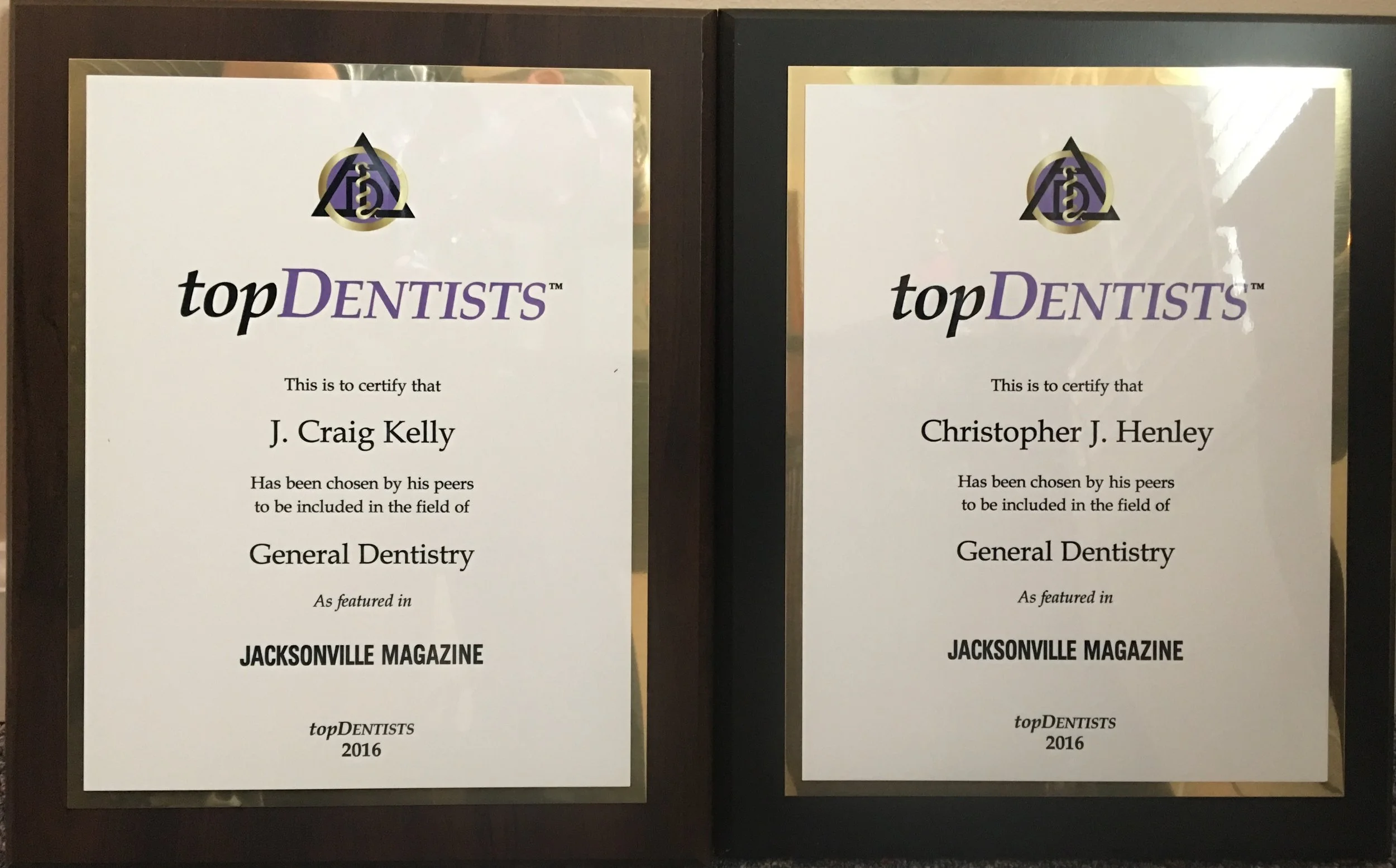Drs. Henley and Kelly Honored as One of Jacksonville's Best Doctors by Jacksonville Magazine.  
