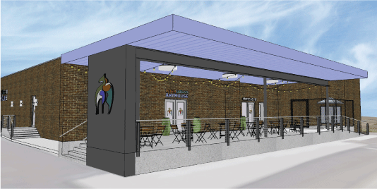 The back porch of the post office will serve the community as seating for the cafe and a stage for performance artists. It looks upon a 1/2 acre of open space, perfect for events!