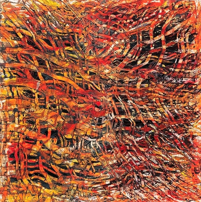 Woven + Woven, mixed media on paper, 26” x 26” 2002