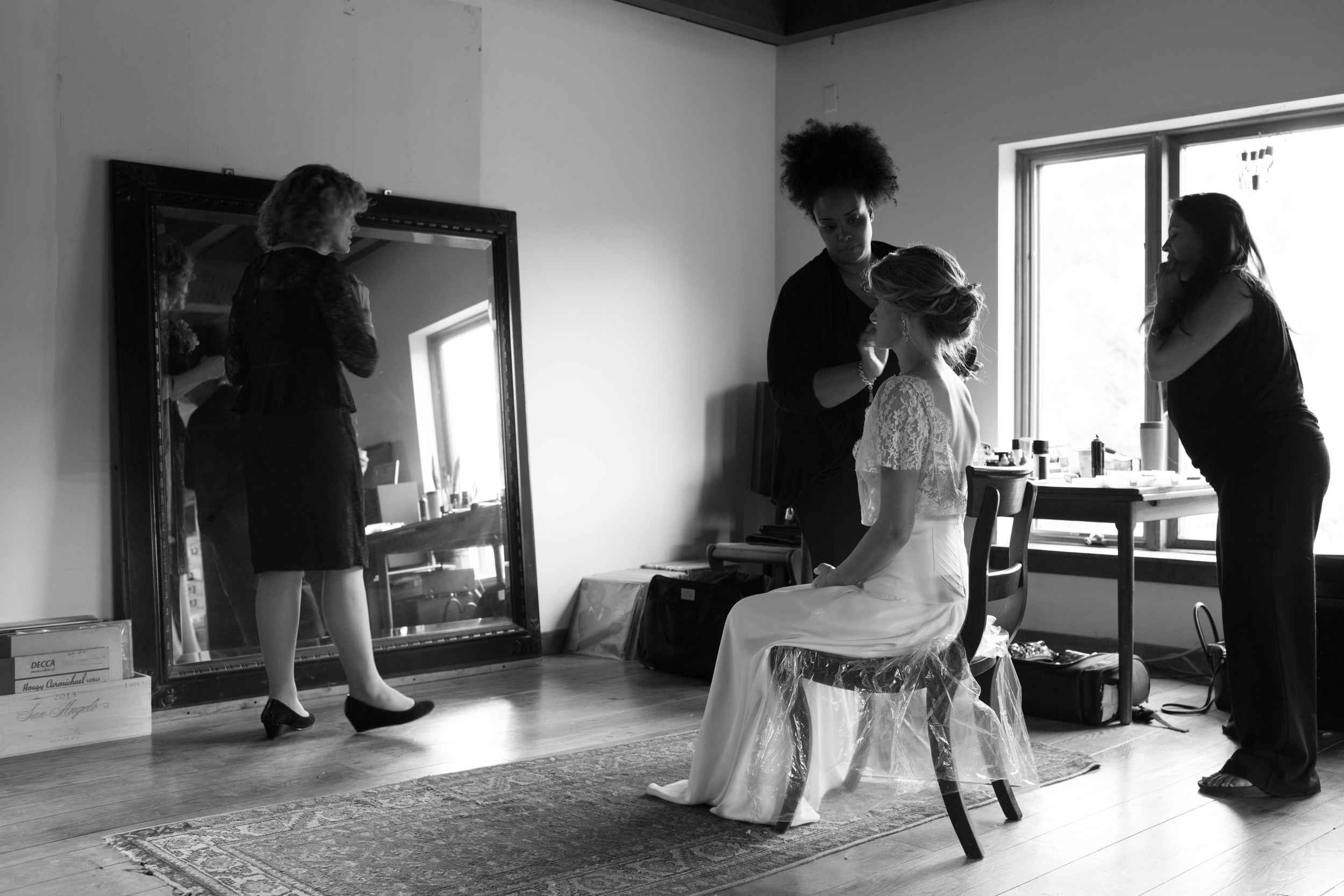 The homeyness of Kay Hall offers a beautiful holding and dressing area for wedding parties of all sizes.