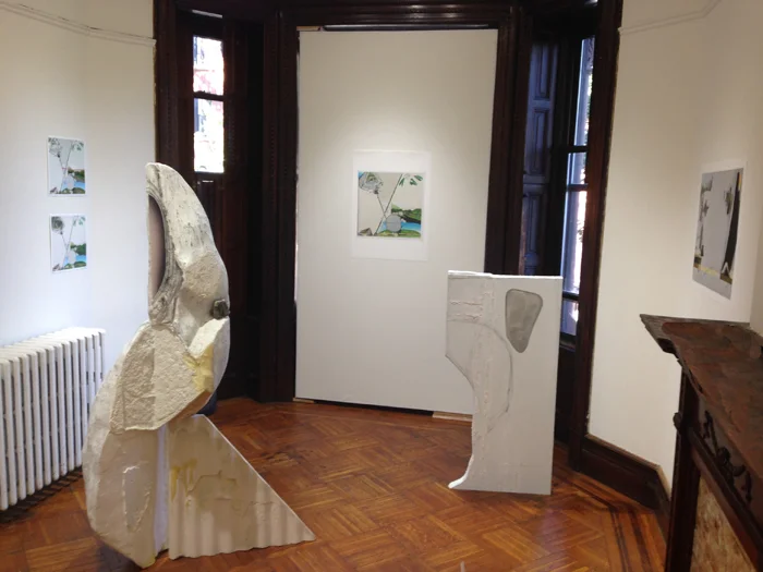 Sculpture: MaryKate Maher "Map for the Temporary Inhabitant" Prints: Jo Baer"In The Land of Giants"