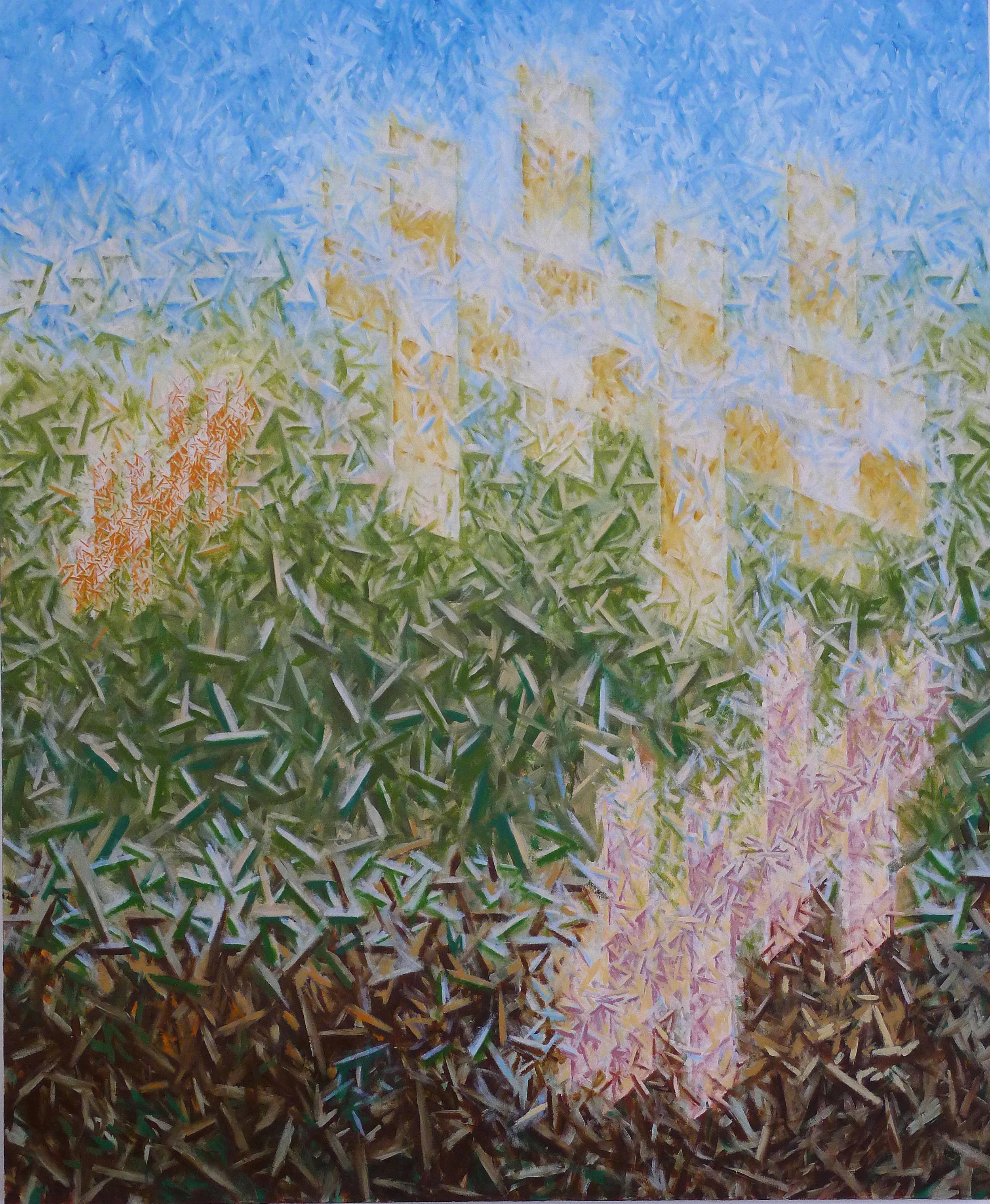 Sahand Tabatabai Landscape with Figures, 2013, oil on lines, 69x56"