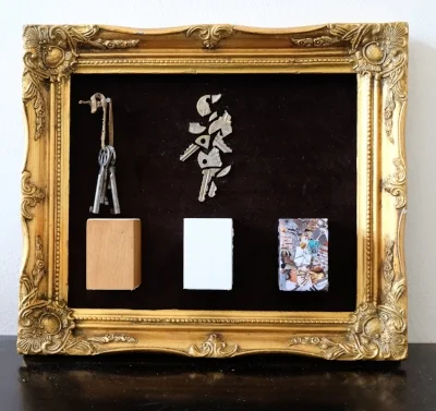 Keys (2016) (in Prague) 14.5 x 12.5 x 1.5”, found keys, digital print, wood, velvet (mixed media)
