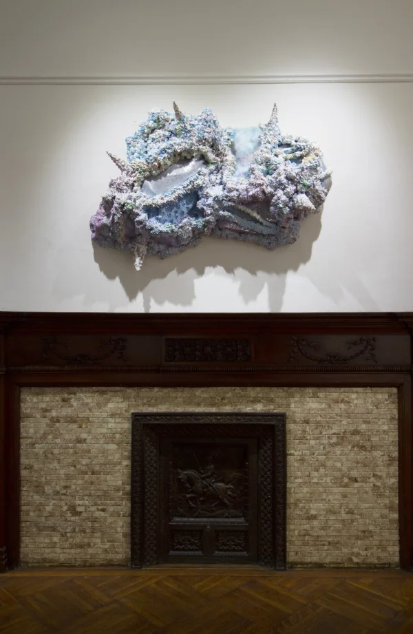 Calli Moore, Queen Conch III , 50 x 8 x 32”, acrylic, faux fur and fabric on panel, 2017