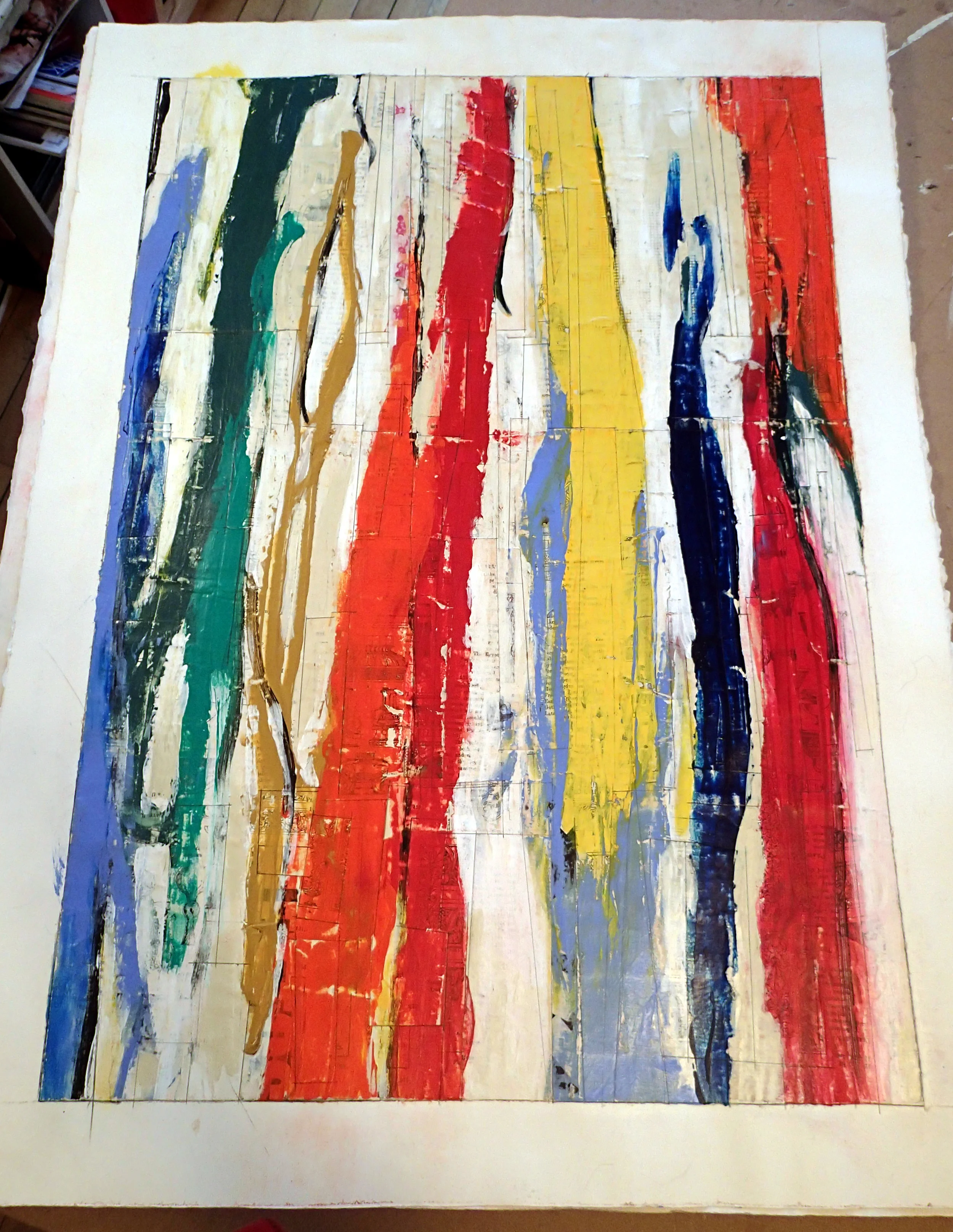 No longer available. Contact me for similar piece. 18.25" x 26" mixed media collage-painting on watercolor paper. ready for matting/framing of your choice. contact me to see in person. $400