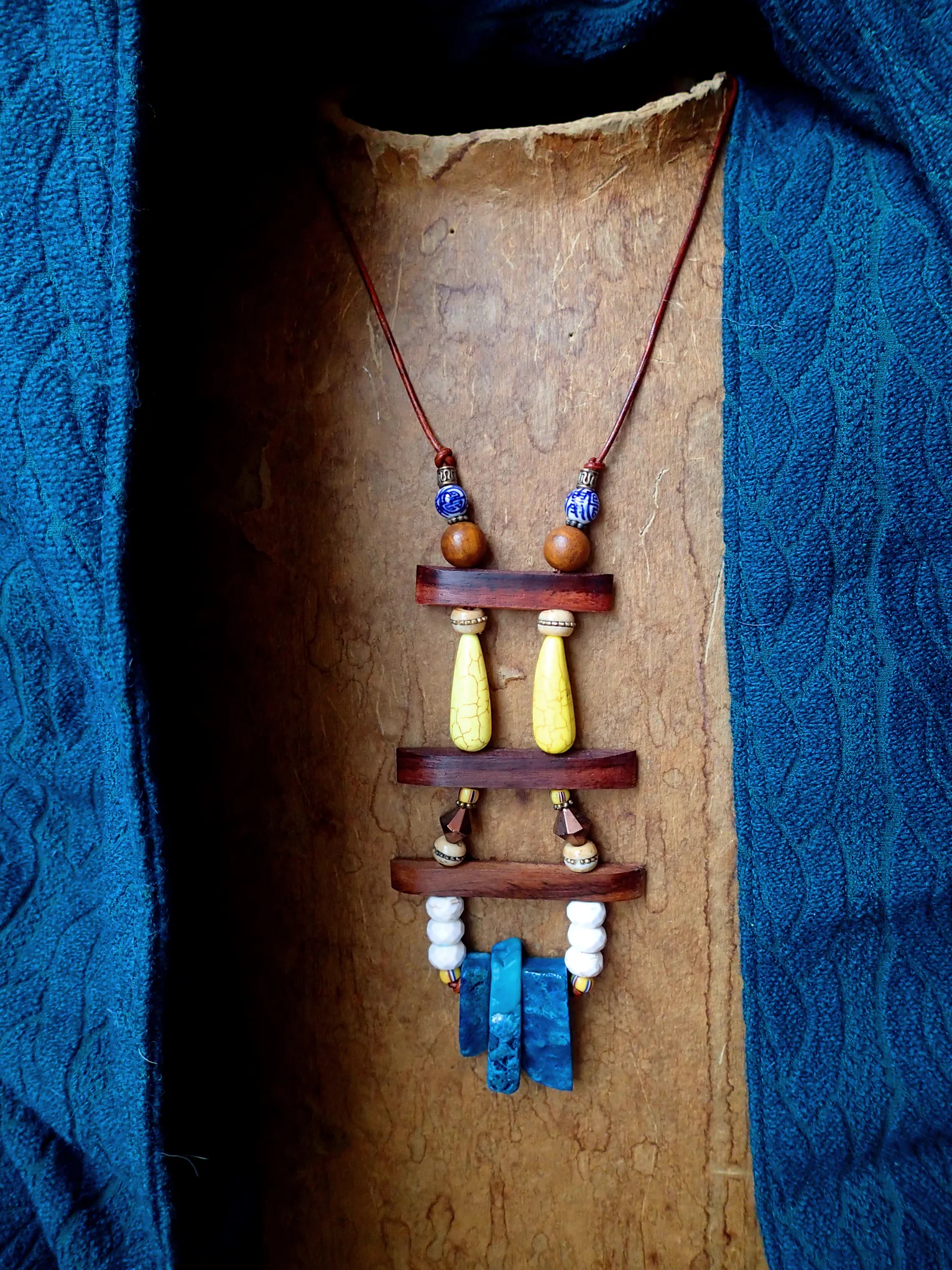 SOLD 4) $95 stone, organic wood, glass & vintage beads on distressed leather. $4 shipping, arrives in a gift box. email me with questions or for a paypal invoice: cherielester@gmail.com