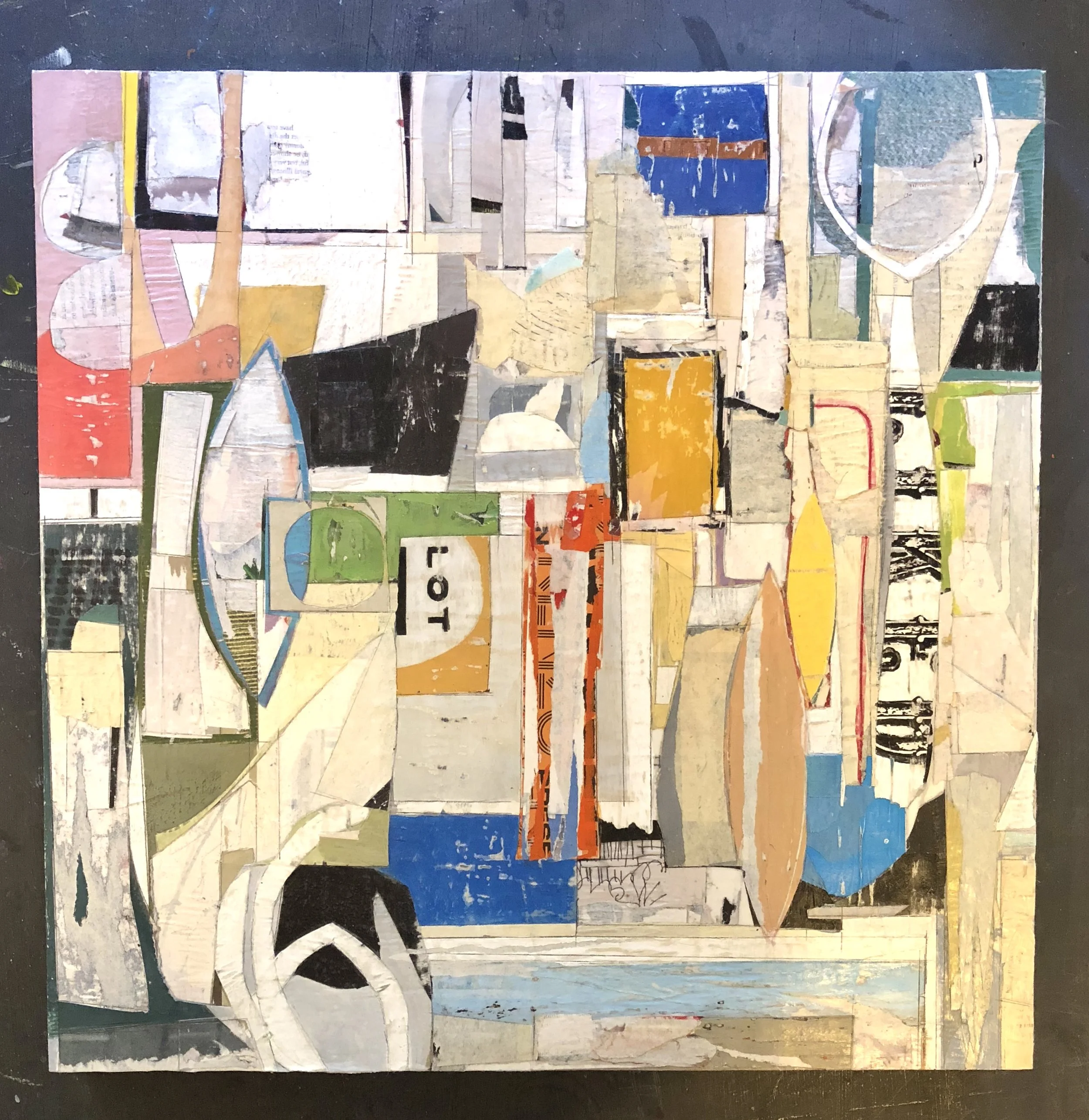 SOLD. 18x18 Decollage Paper Painting