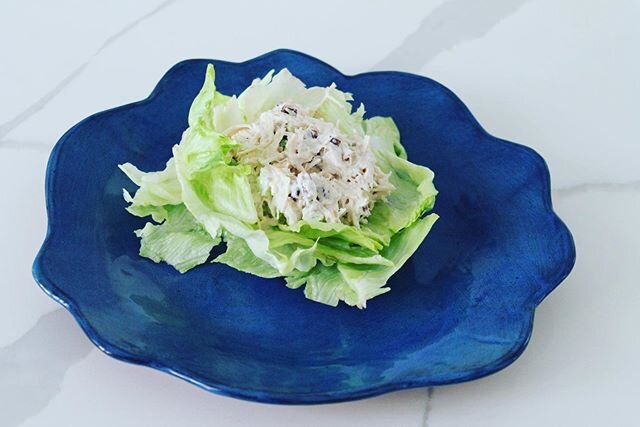 BASIC Chicken Salad (recipe below)... The thing that I love about chicken salad for lunch is how a small portion can really fill me up.  Quarantine has made portion-control harder and has reinforced the importance of meal size.  I realize that prepar