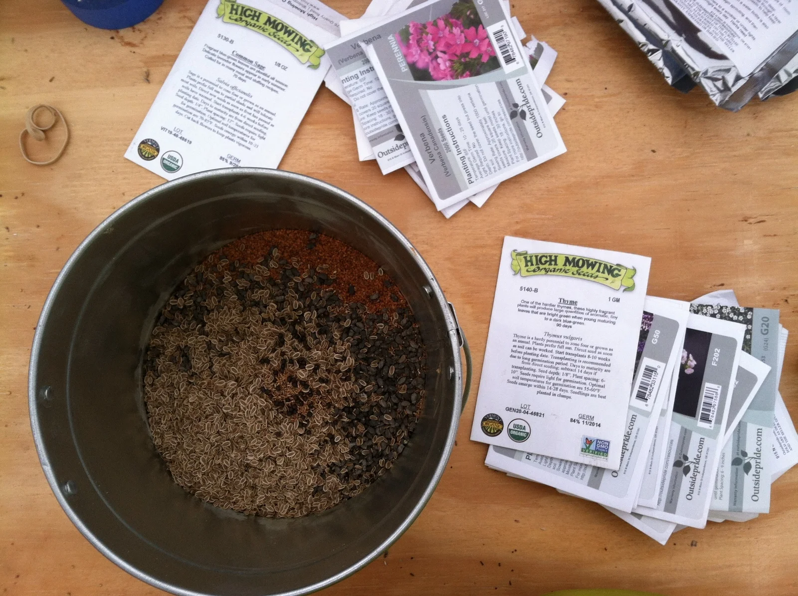 The orchard's 'low-growing' insectary mix, 50/50 with white and strawberry clover, which we hope will not over-run the flowers. Time will tell.