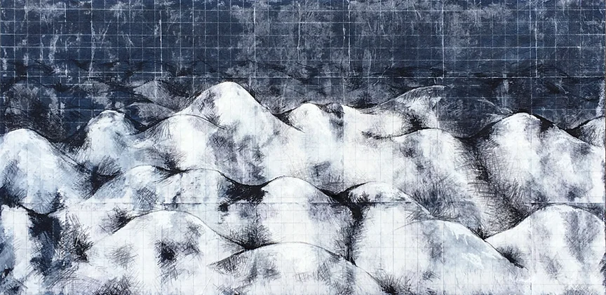 Sea of Mountains 2016 mixed media on stretched panel 24" x 48"