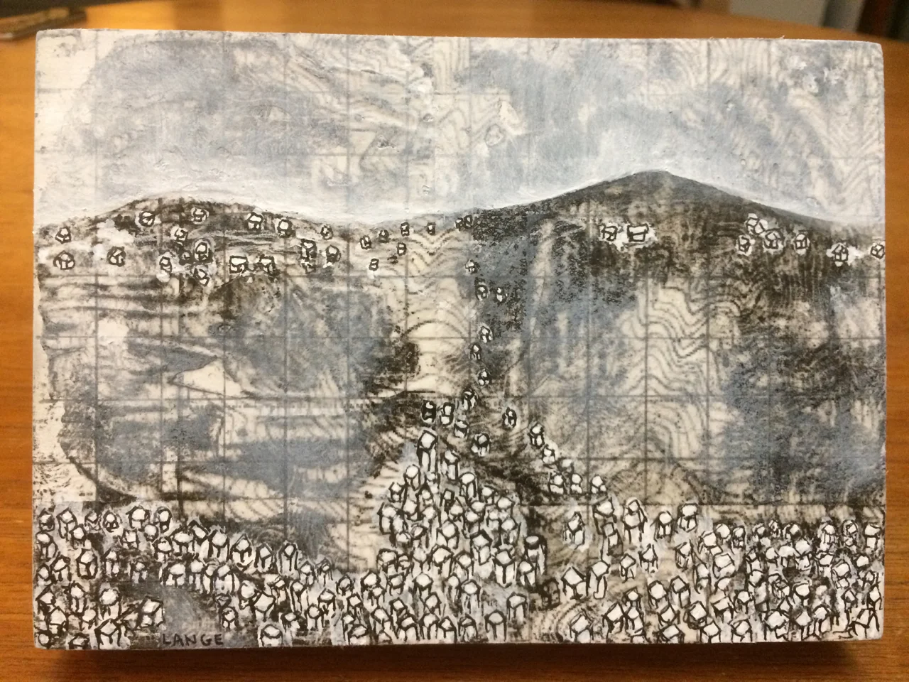 Hollywood Hills (Connect the Valley to the Astral Plane series) 2017 mixed media on panel 5" x 7"