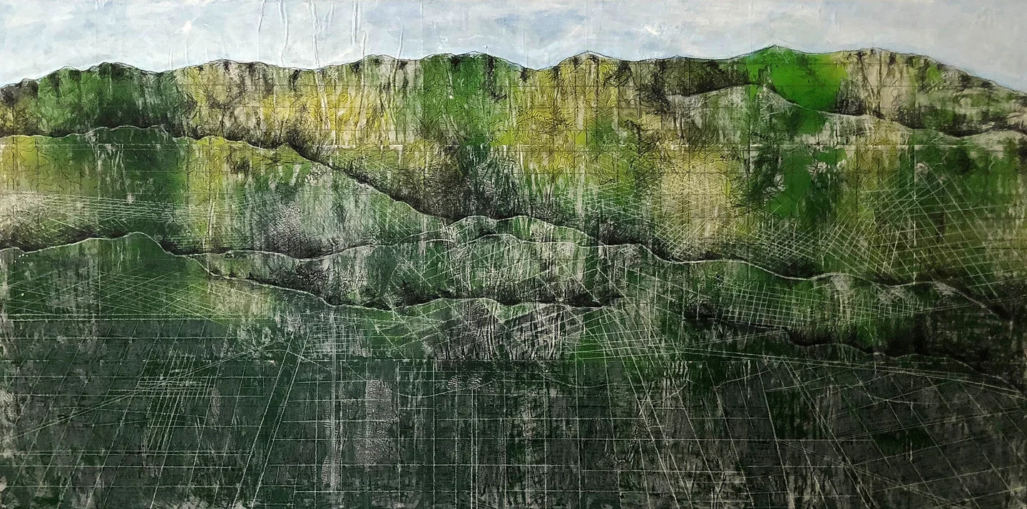 Los Angeles 01 (Connect the Valley to the Astral Plane series) 2019 mixed media on stretched board 24" x 48"