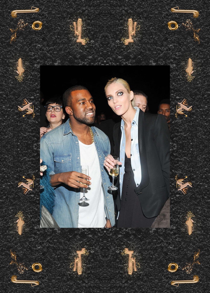 Anja Rubik and Kanye West. Kanye West a/w 12 Aferparty at La Halle Freyssinet, Paris, June 2012. Photo: Joe Schildhorn/bfanyc/Sipa USA ©East News