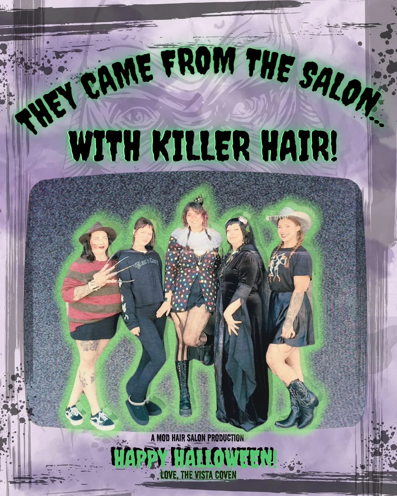 Happy🎃Halloween from your favorite stylists at MOD! 
What’s even scarier than Halloween is that the holidays are right around the corner! 👻 Book your appointments now before it’s too late 😈🔮
Looking forward to seeing those costumes!