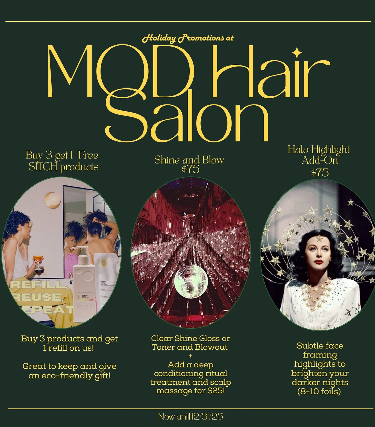 3 Holiday Promos at MOD, now until 12/31

✨SITCH Products: Now&rsquo;s the time to stock up on your favorite products and refills and give some for gifts too! Buy 3 SITCH products and get 1 refill on us ($33 value)

✨Shine and Blow: Hair feeling dull