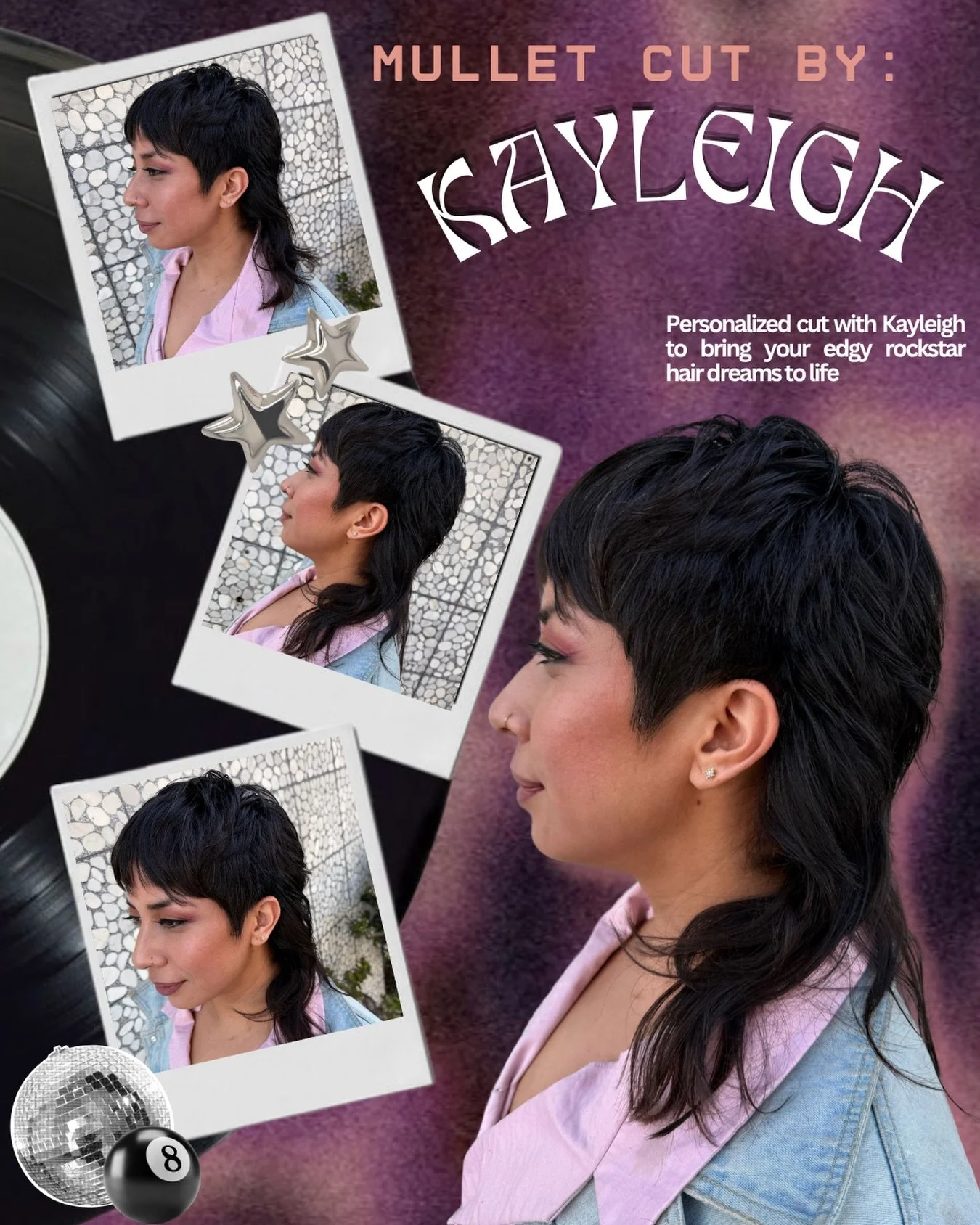 A perfect blend between a short and a long cut, mullets are the best of both worlds. Business in the front and party in the back, you&rsquo;ll be turning heads and looks with this modernized version of the classic cut, expertly crafted by @hairbykayl
