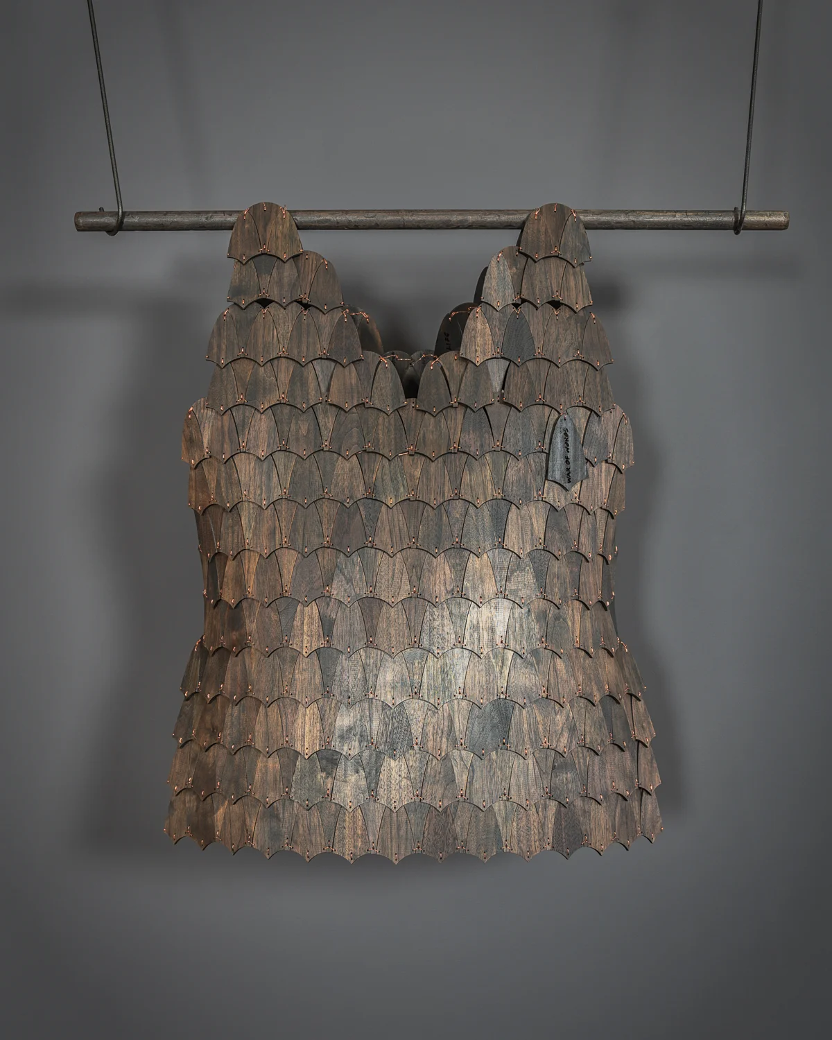 New Series Armor From Words… Words For Armor: Fabricated from 537 Pieces of Walnut, Handsewn Together with Copper Wire