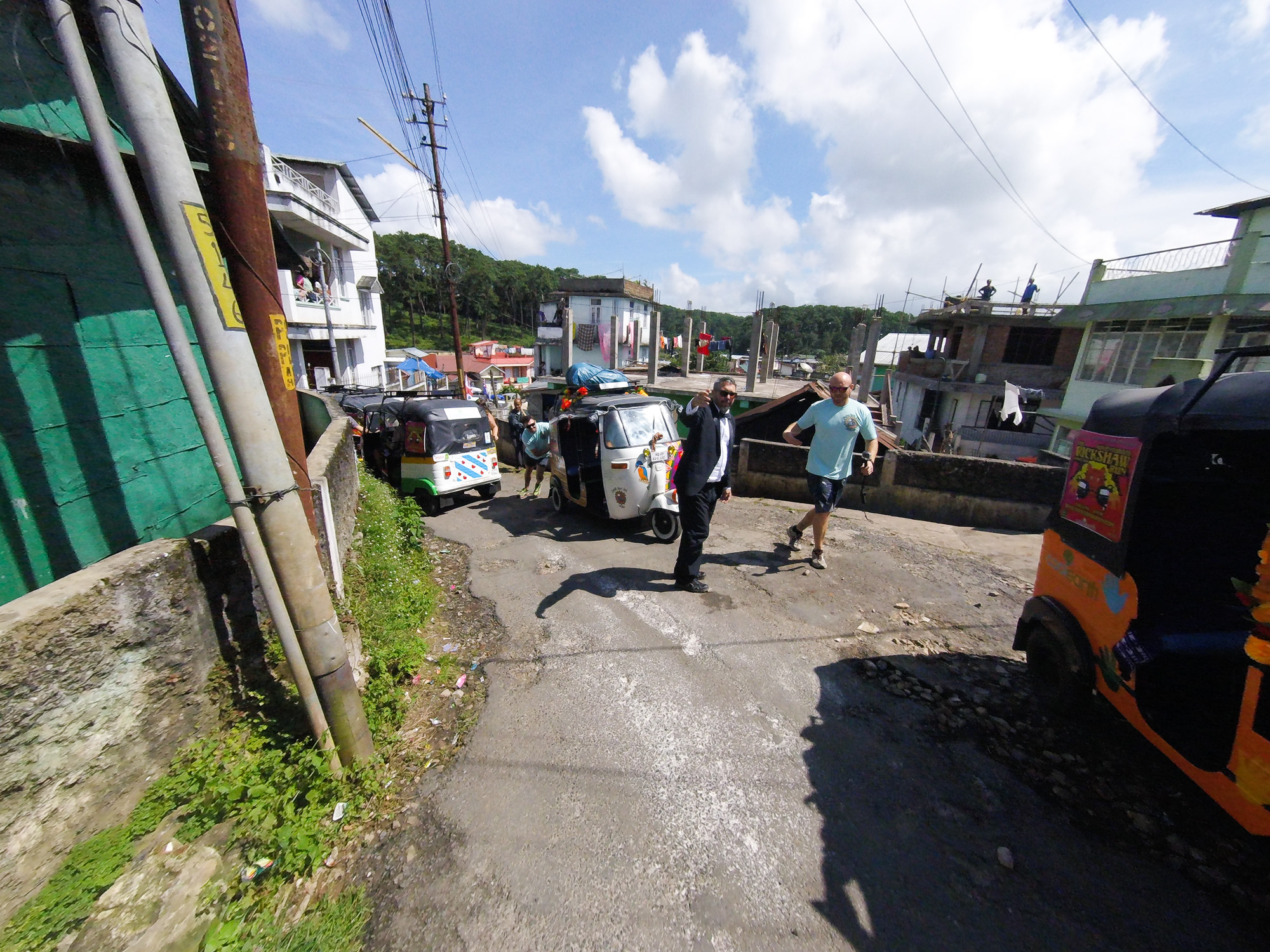 Day 1, a bad start. Gettiing stuck on a dead end road on a steep hill with 10 other Rickshaws. 