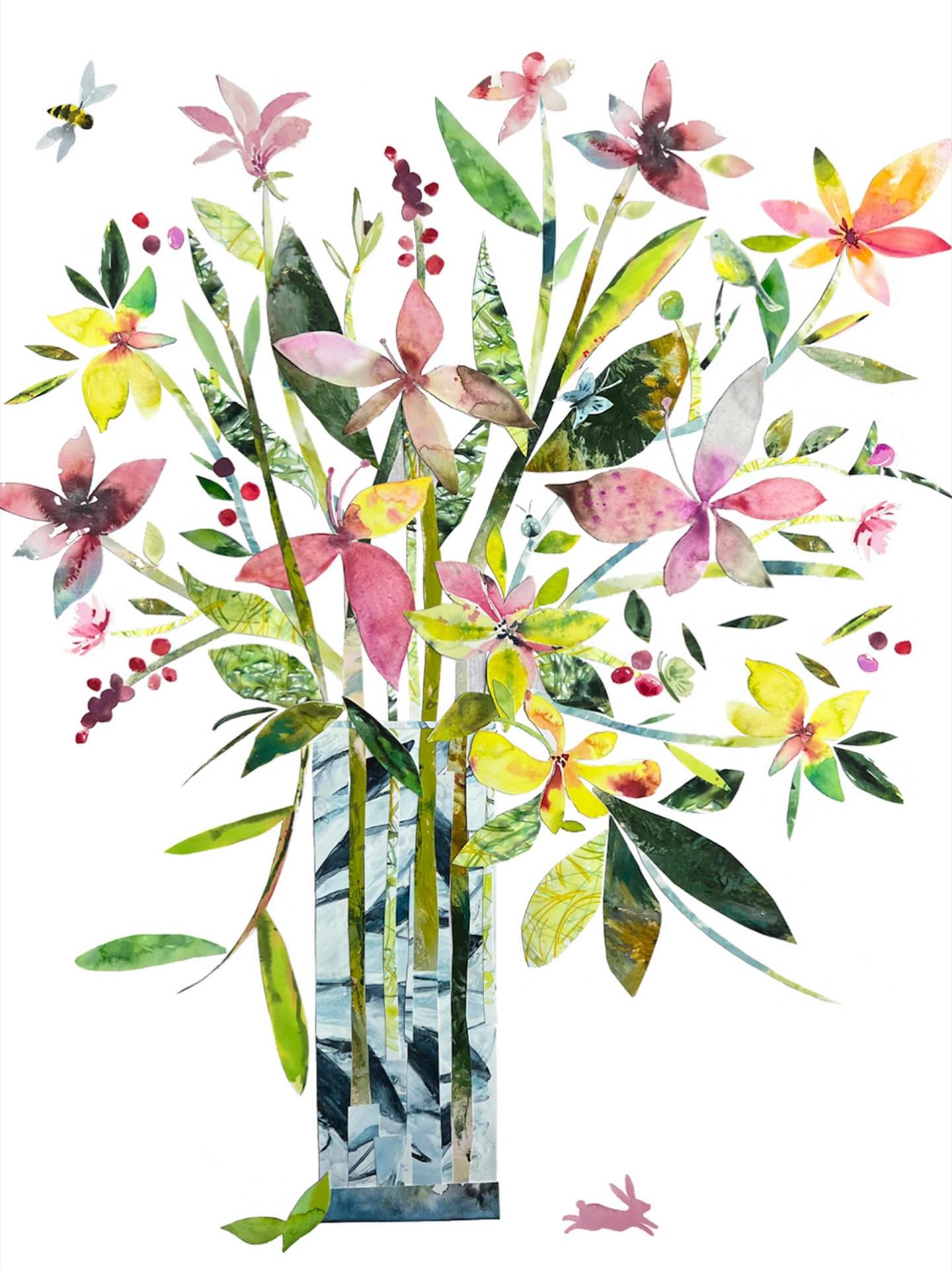 If you&rsquo;re in the area come to the opening of Watercolor Gone Wild show at the Plymouth Center for the Arts this Thursday evening. My piece, Flowers in a Vase will be showing along with other artists. 
This art was constructed from watercolors I
